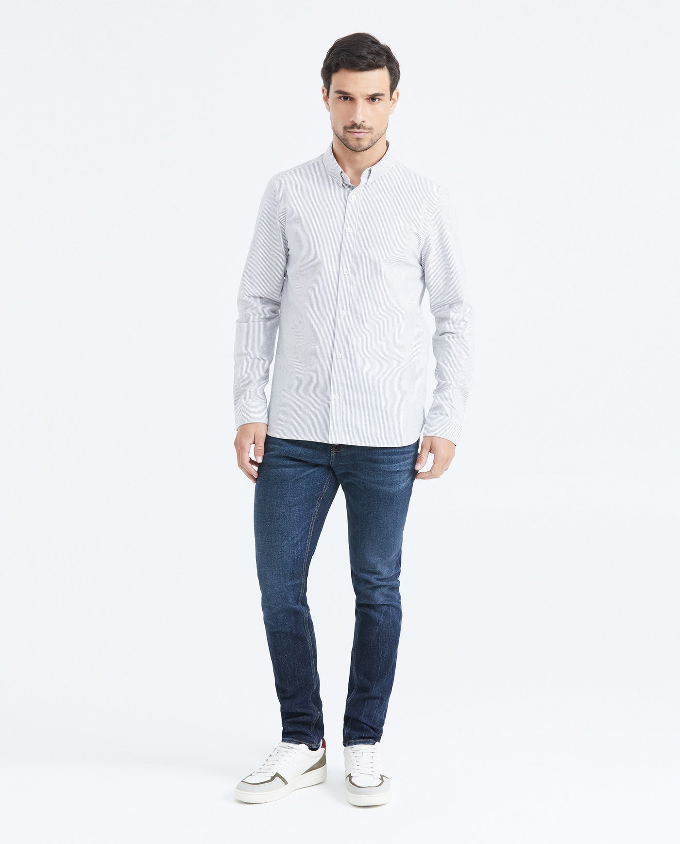 Men's Slim Fit Long Sleeve Striped Shirt Red Collar Side Details in Cotton-Polyester Blend 619F031 - 2