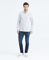 Men's Slim Fit Long Sleeve Striped Shirt Red Collar Side Details in Cotton-Polyester Blend 619F031 - 2