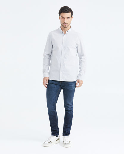 Men's Long Sleeve Slim Fit Shirt with Striped Print - Gray - 2