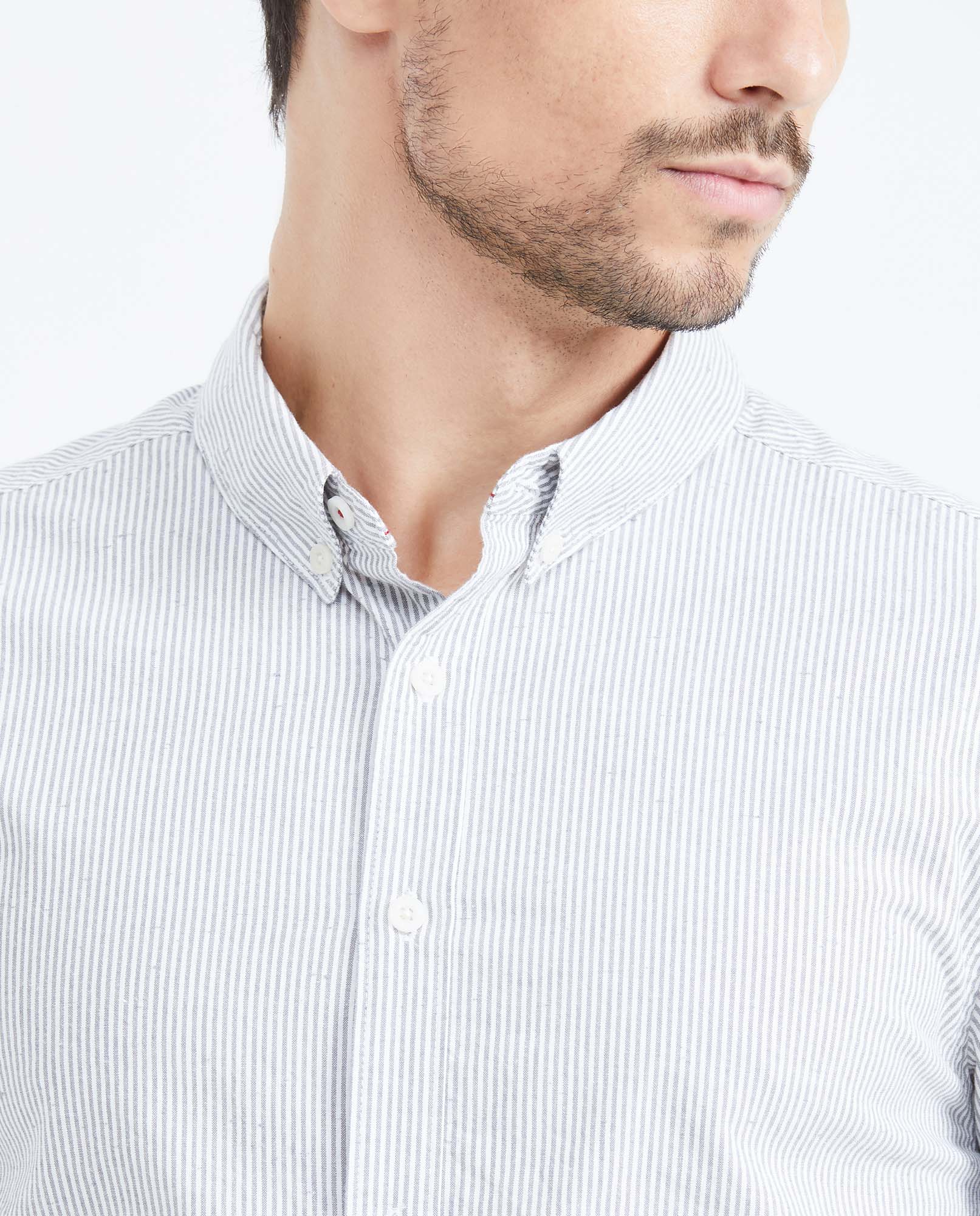 Men's Long Sleeve Slim Fit Shirt with Striped Print - Gray - 3