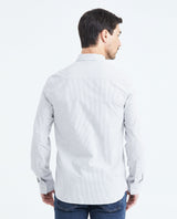 Men's Slim Fit Long Sleeve Striped Shirt Red Collar Side Details in Cotton-Polyester Blend 619F031 - 4