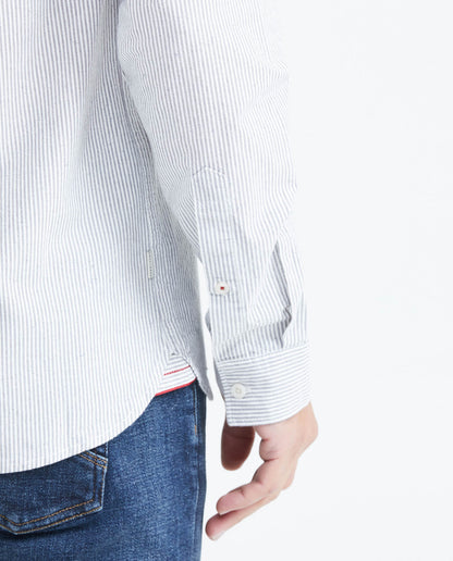 Men's Long Sleeve Slim Fit Shirt with Striped Print - Gray - 6