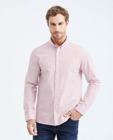 Men's Slim Fit Long Sleeve Striped Shirt Red Collar Side Details in Cotton-Polyester Blend 619F031 - 1