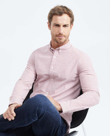 Men's Slim Fit Long Sleeve Striped Shirt Red Collar Side Details in Cotton-Polyester Blend 619F031 - 2
