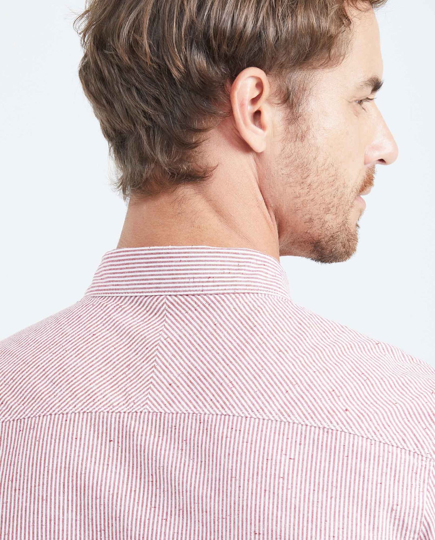 Men's Slim Fit Long Sleeve Striped Shirt Red Collar Side Details in Cotton-Polyester Blend 619F031 - 5