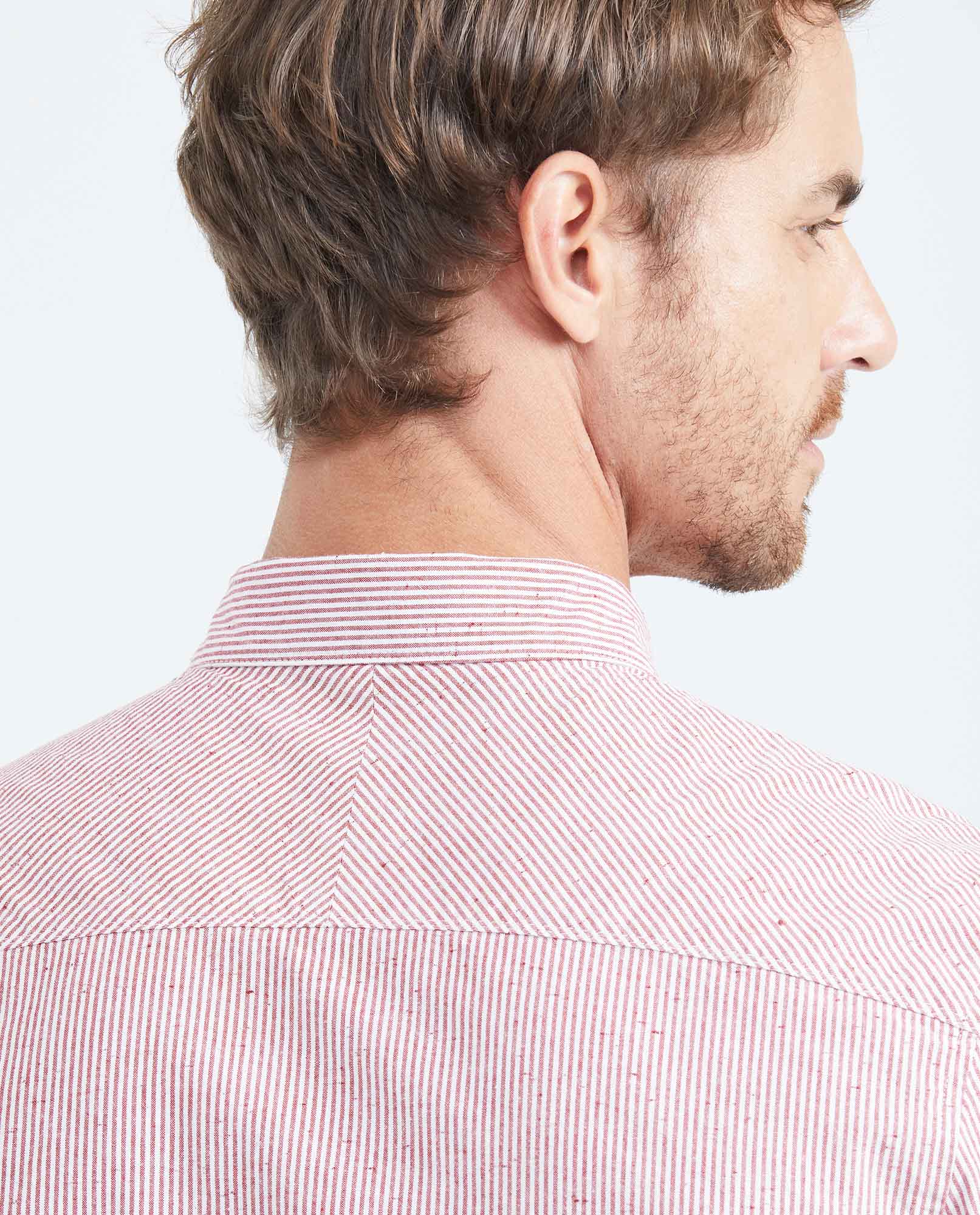 Men's Slim Fit Long Sleeve Striped Shirt Red Collar Side Details in Cotton-Polyester Blend 619F031 - 5