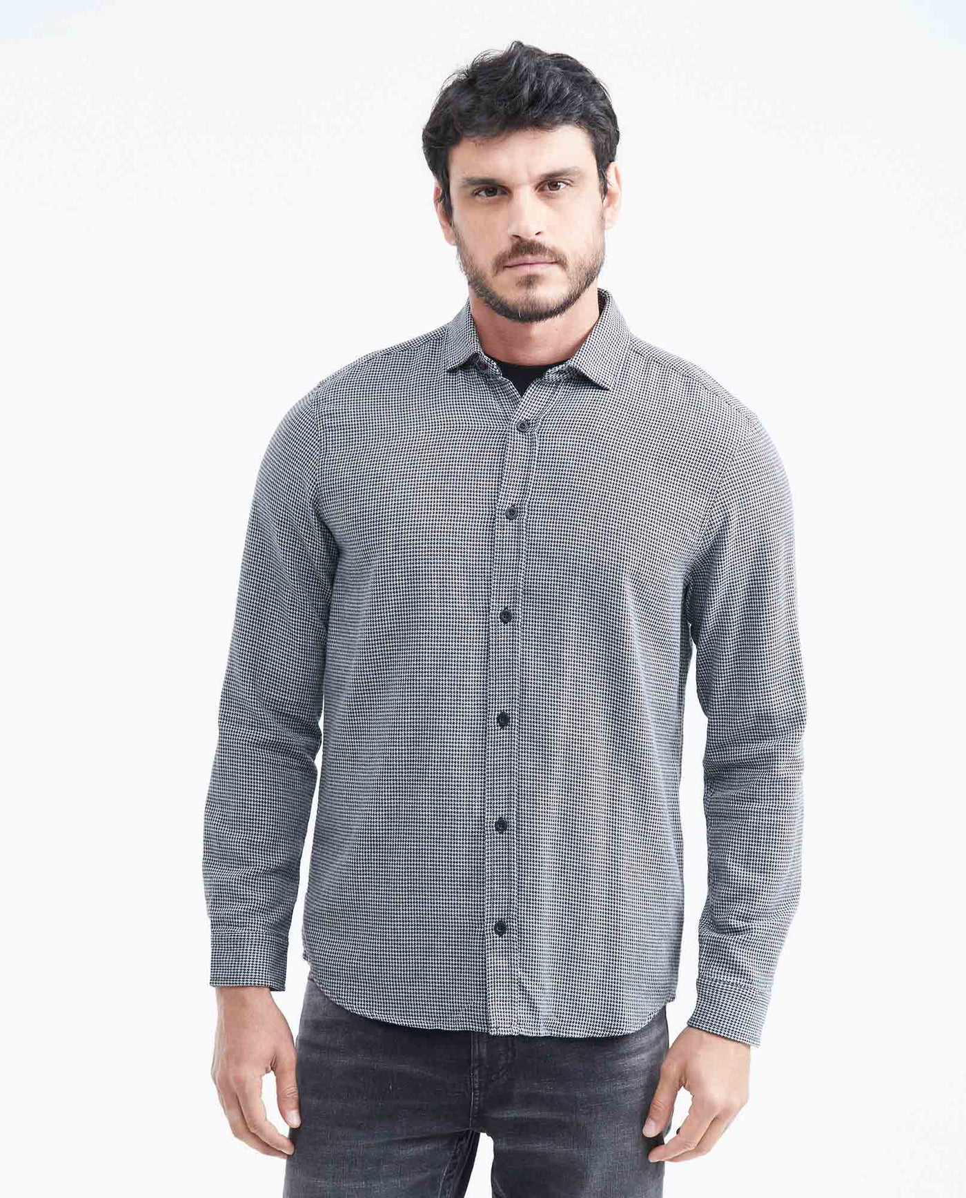 Men's Short Sleeve Classic Fit Shirt with Mini Print - Black 619F038 - 1