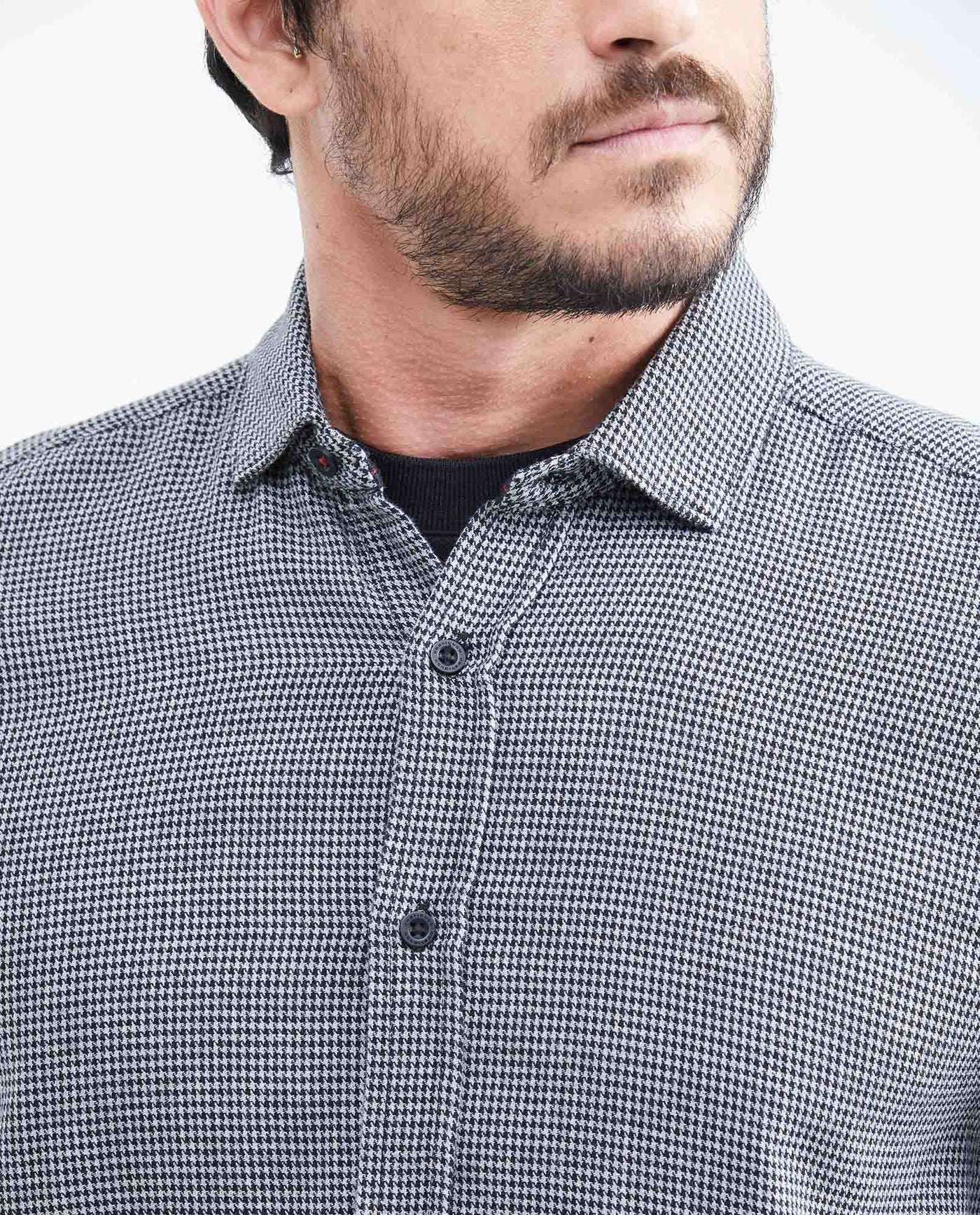 Men's Short Sleeve Classic Fit Shirt with Mini Print - Black 619F038 - 3