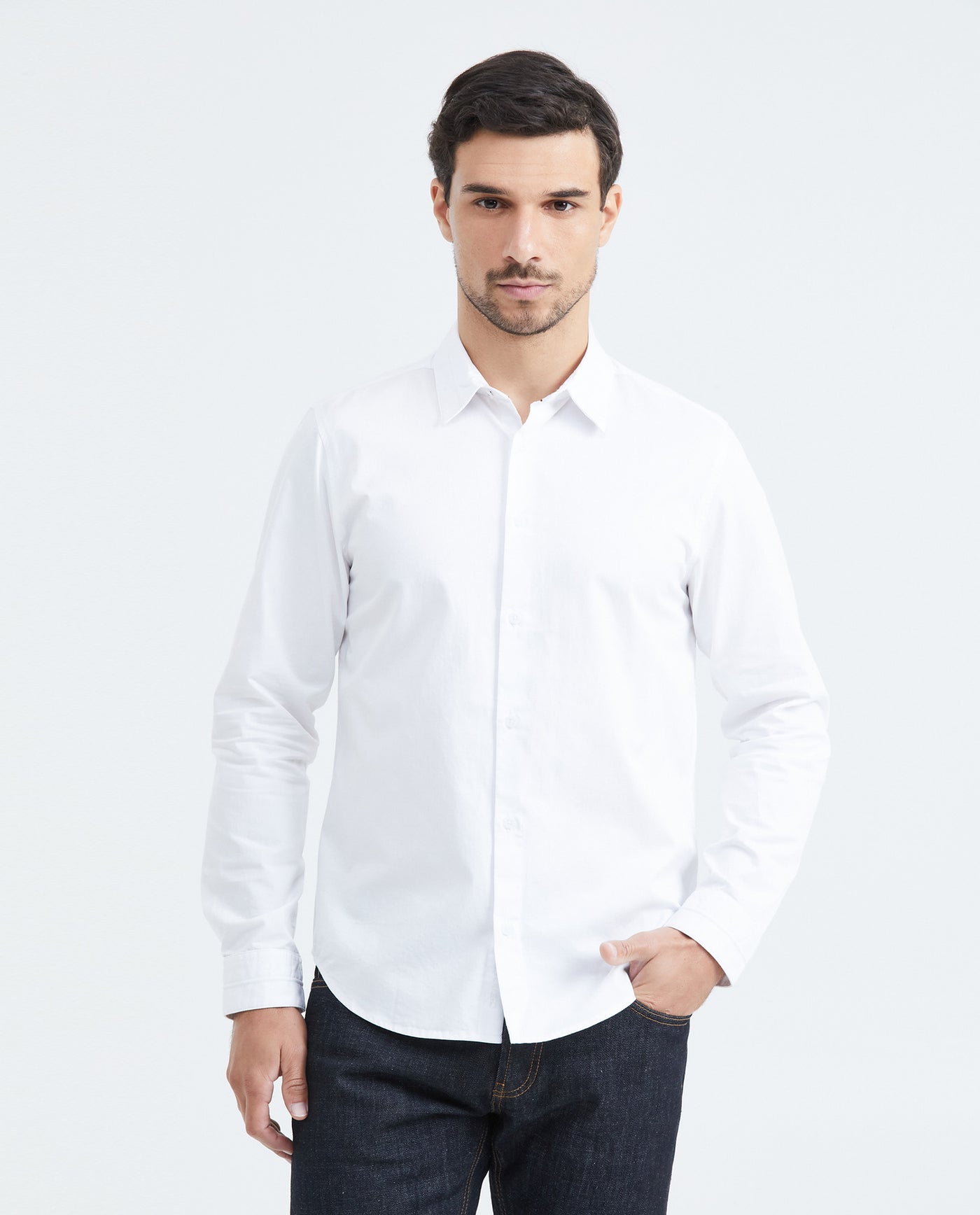 Slim Fit Long Sleeve Cotton Shirt for Men - White 619F040 - 1