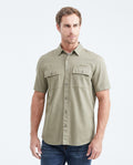 Men's Classic Fit Short Sleeve Dyed Shirt Pocket Embroidery Red Band in Cotton - 1