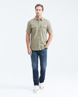 Men's Classic Fit Short Sleeve Dyed Shirt Pocket Embroidery Red Band in Cotton - 2