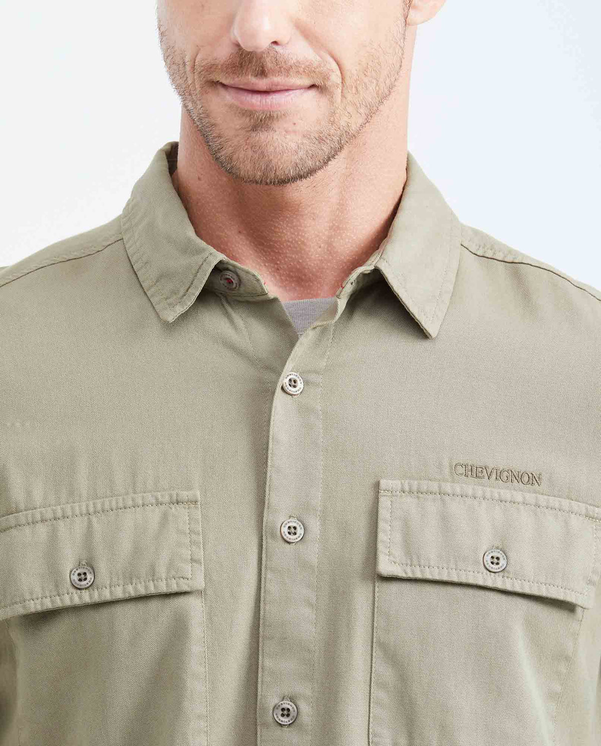 Men's Classic Fit Short Sleeve Dyed Shirt Pocket Embroidery Red Band in Cotton - 3
