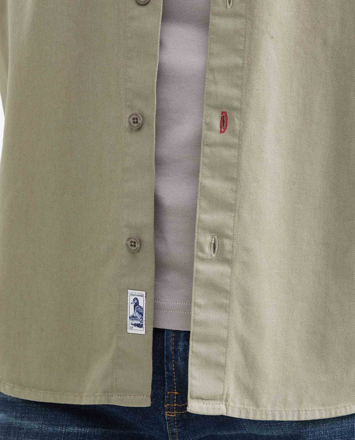 Men's Classic Fit Short Sleeve Dyed Shirt Pocket Embroidery Red Band in Cotton - 4