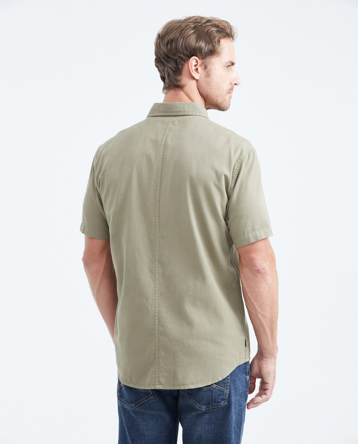 Men's Classic Fit Short Sleeve Dyed Shirt Pocket Embroidery Red Band in Cotton - 5