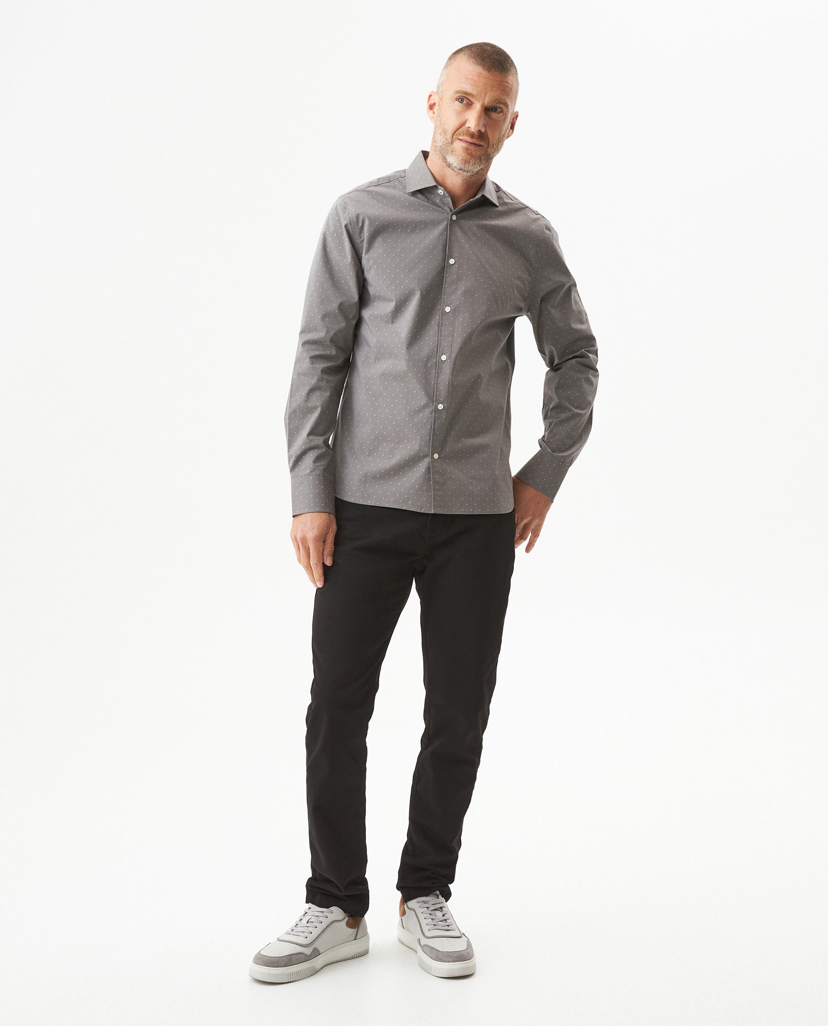 Men's Long Sleeve Slim Fit Mini-Print Dobby Shirt in Cotton-CoolMax Blend, Sailor - 2