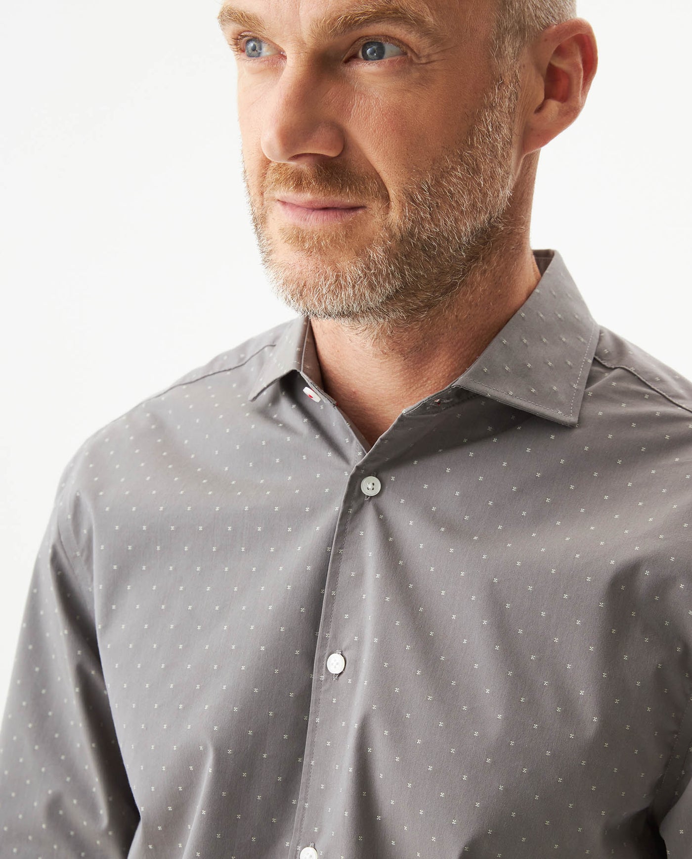 Men's Long Sleeve Slim Fit Mini-Print Dobby Shirt in Cotton-CoolMax Blend, Sailor - 4