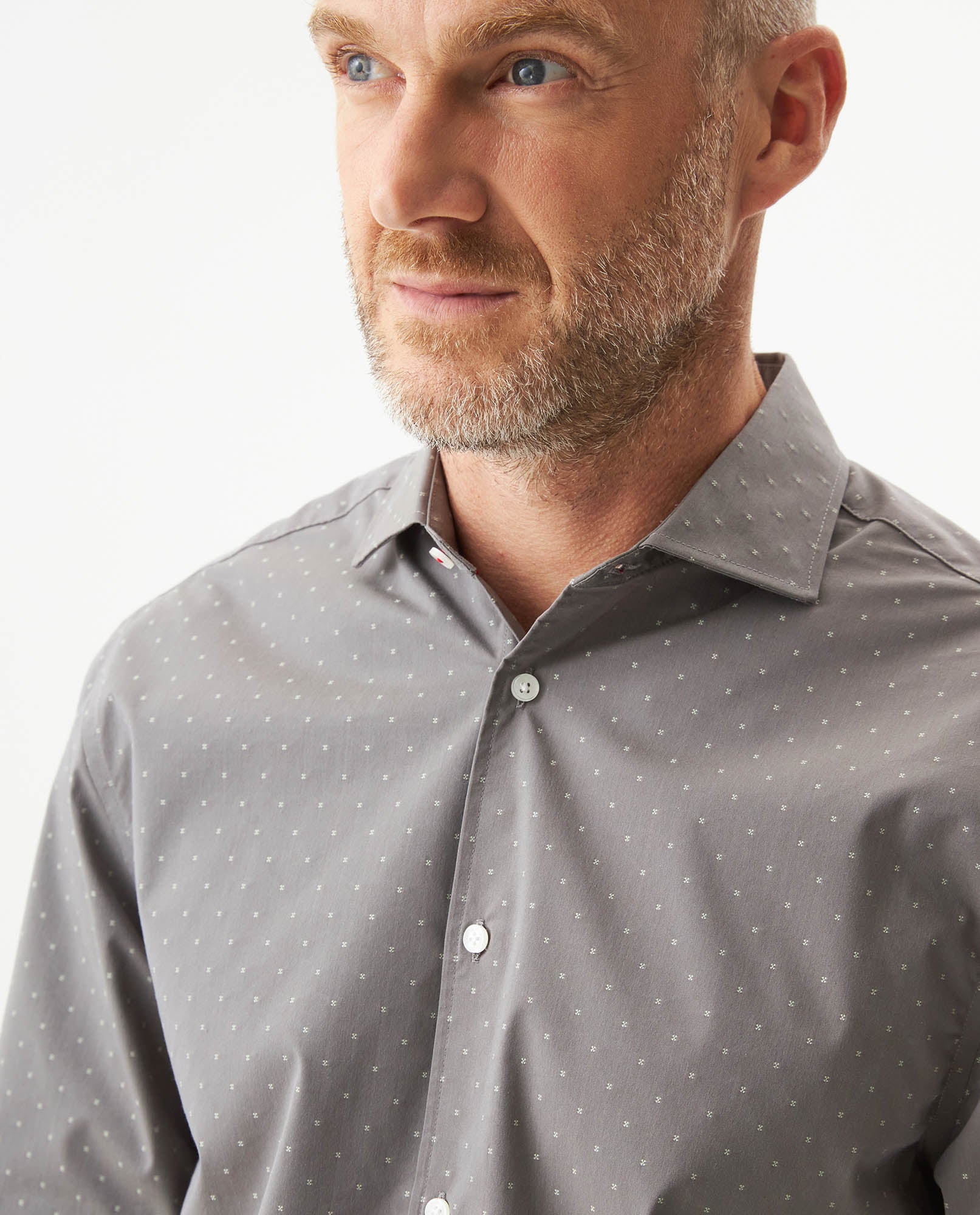 Men's Long Sleeve Slim Fit Mini-Print Dobby Shirt in Cotton-CoolMax Blend, Sailor - 4