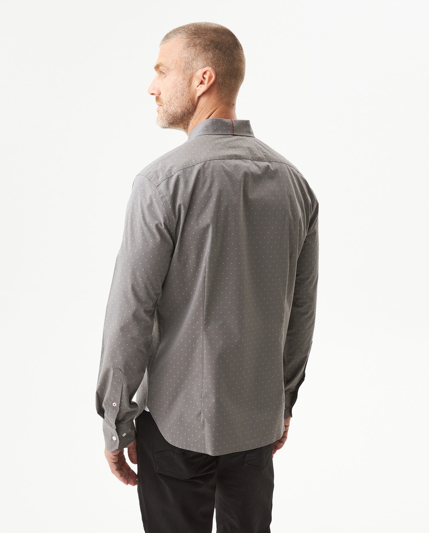 Men's Long Sleeve Slim Fit Mini-Print Dobby Shirt in Cotton-CoolMax Blend, Sailor - 5