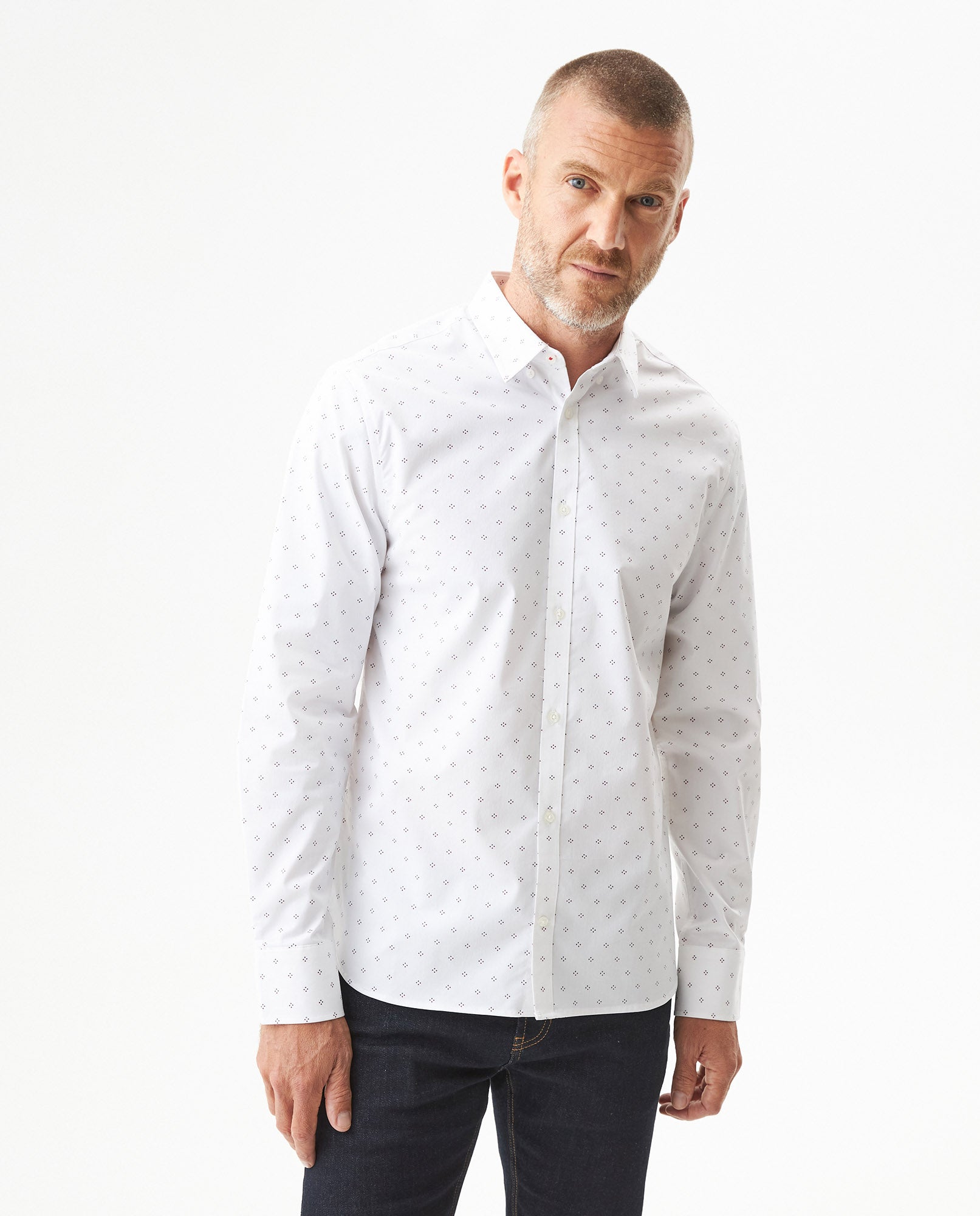 Men's Long Sleeve Mini Print Shirt - White 619G005 - 1