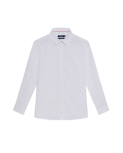 Men's Long Sleeve Mini Print Shirt - White - 1