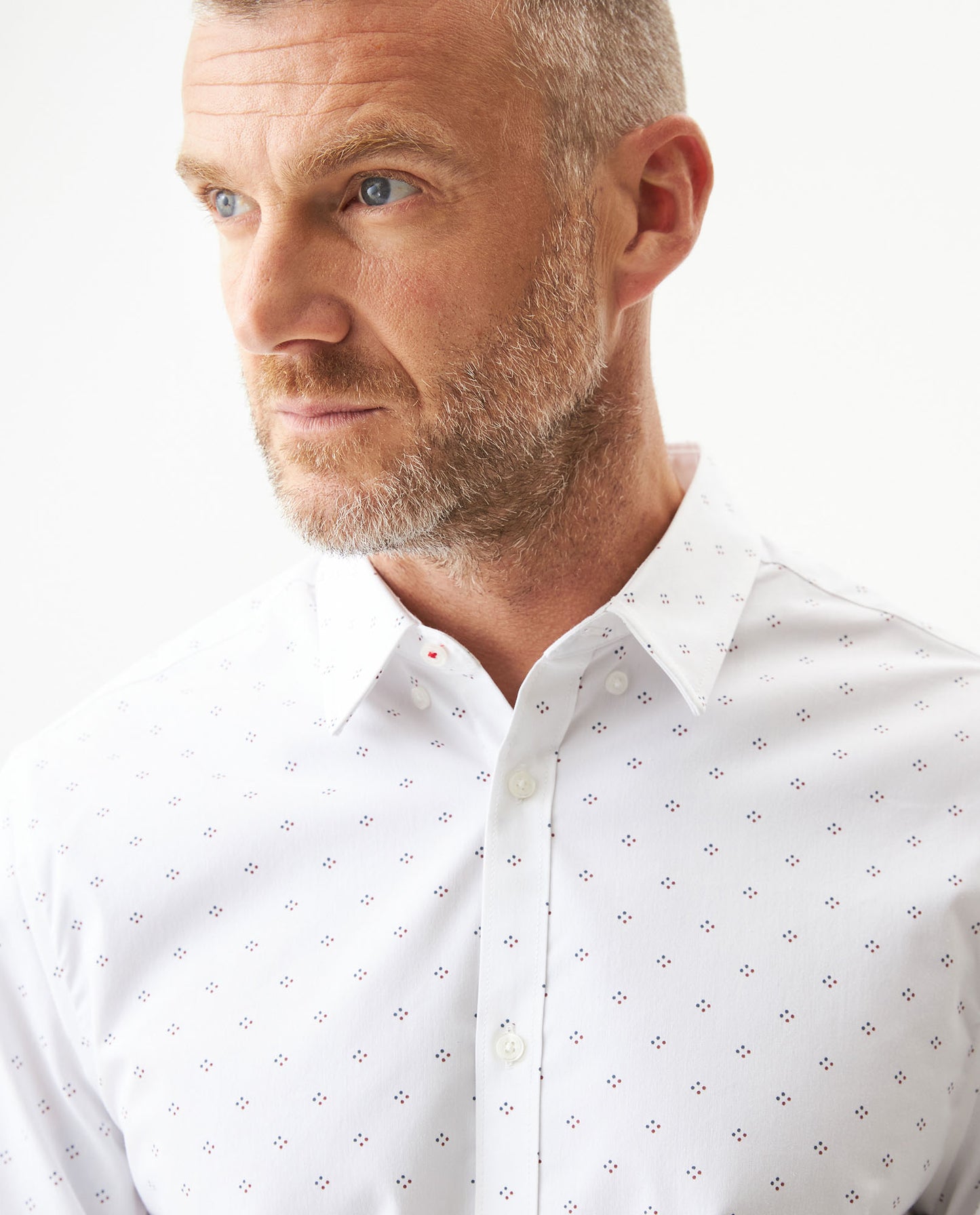 Men's Long Sleeve Mini Print Shirt - White - 4