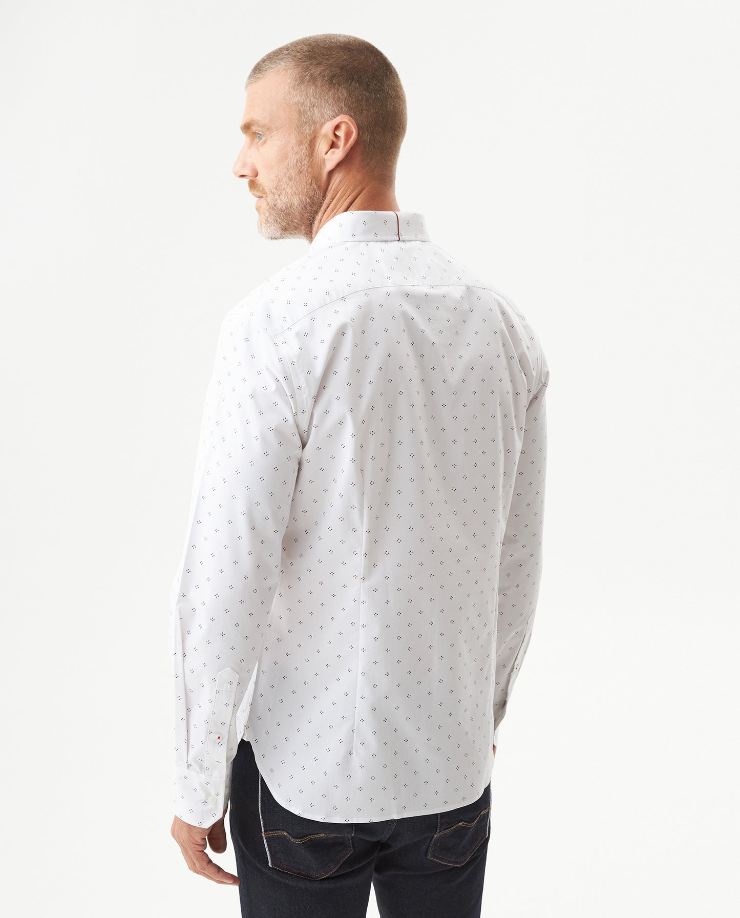 Men's Long Sleeve Mini Print Shirt - White - 5