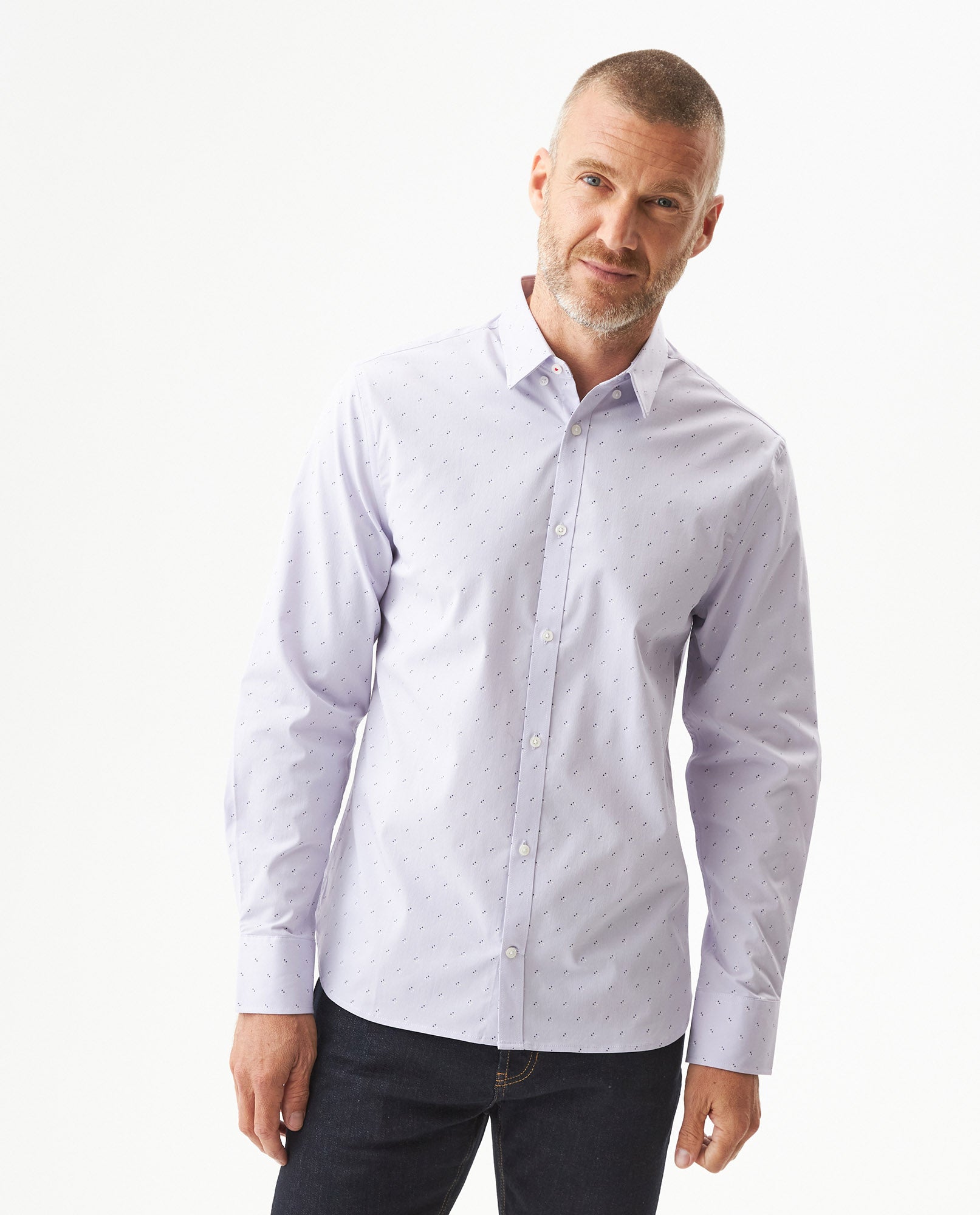 Men's Long Sleeve Mini Print Shirt - Purple 619G005 - 1