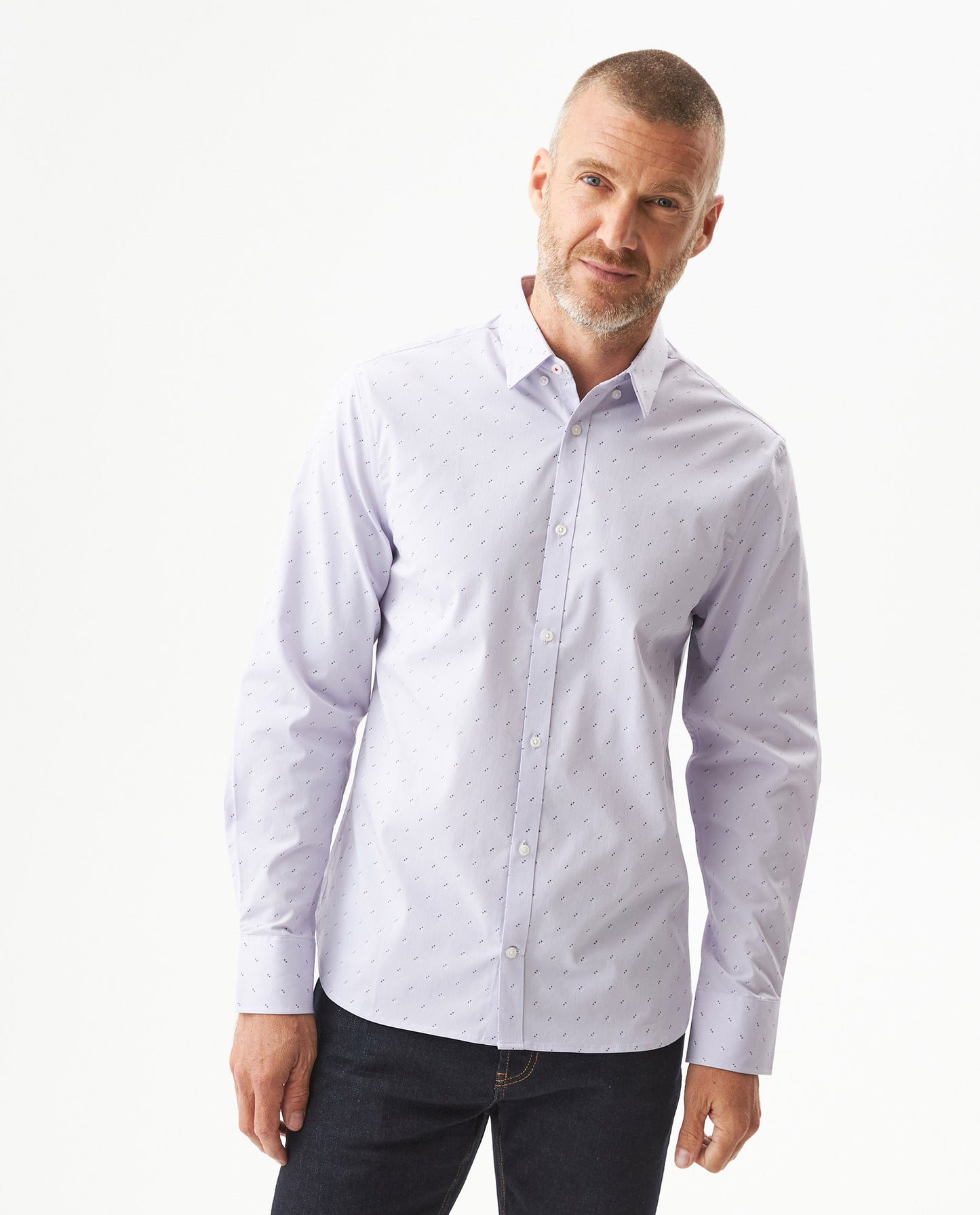 Men's Long Sleeve Mini Print Shirt - Purple - 2