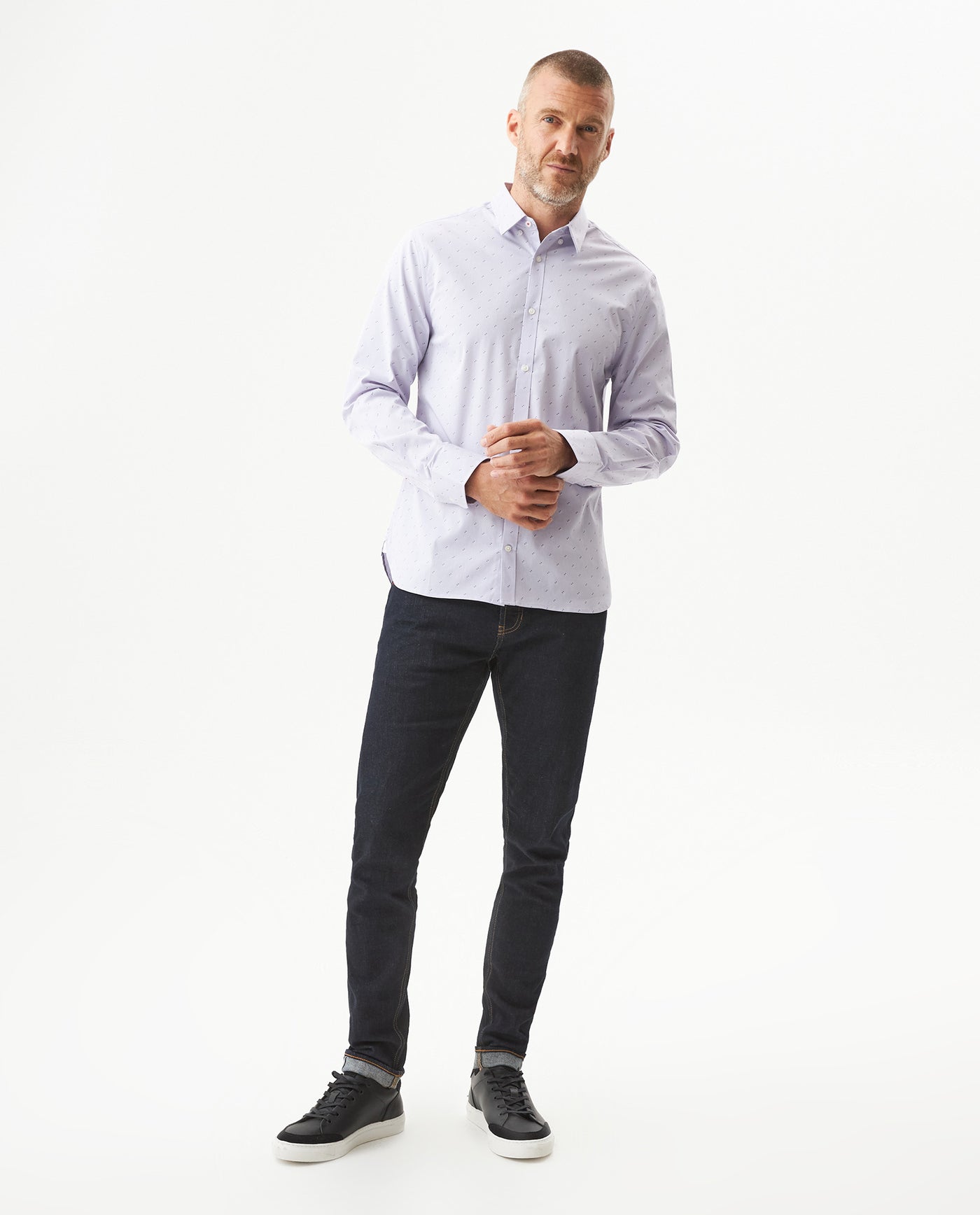 Men's Long Sleeve Mini Print Shirt - Purple 619G005 - 3