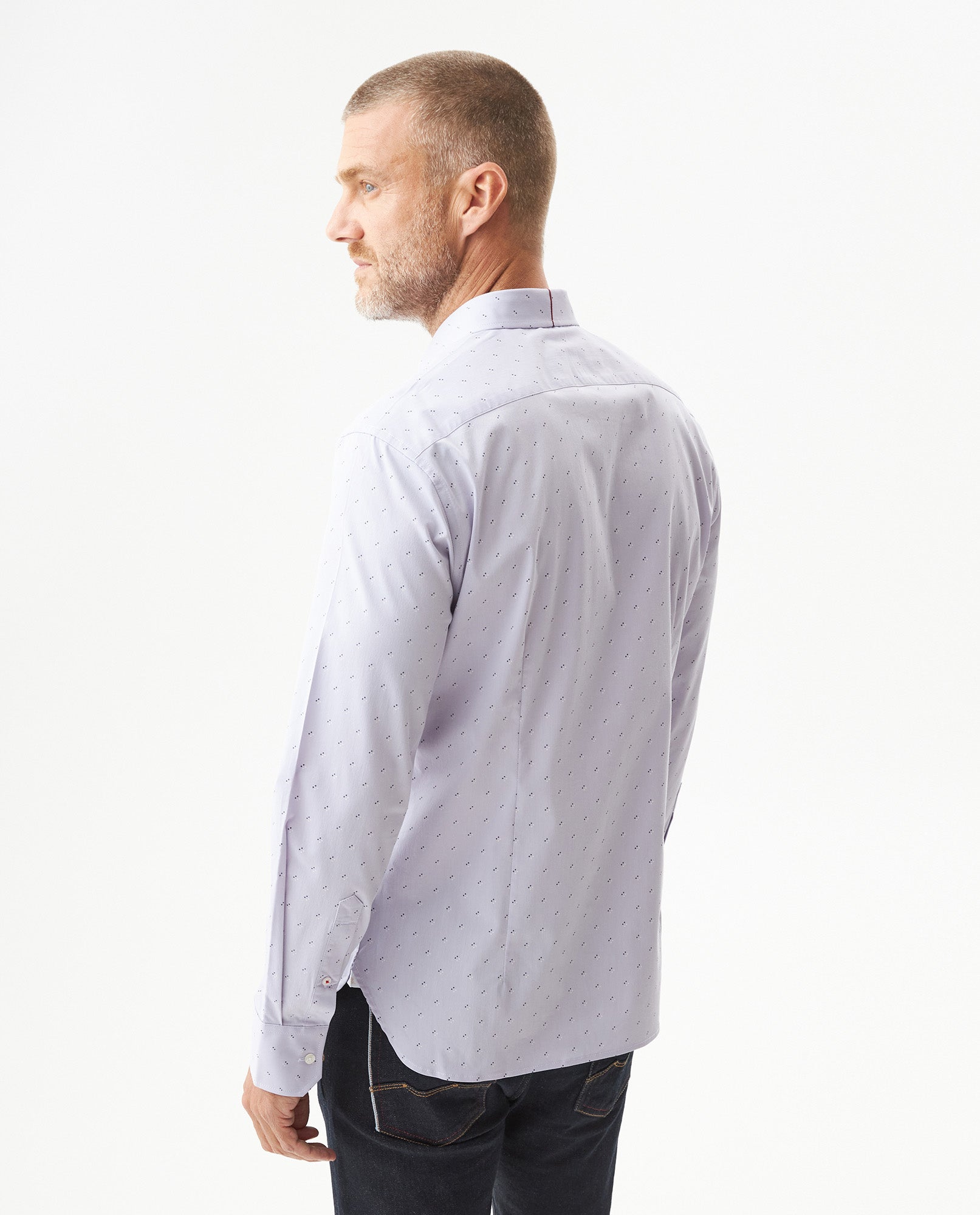 Men's Long Sleeve Mini Print Shirt - Purple - 5