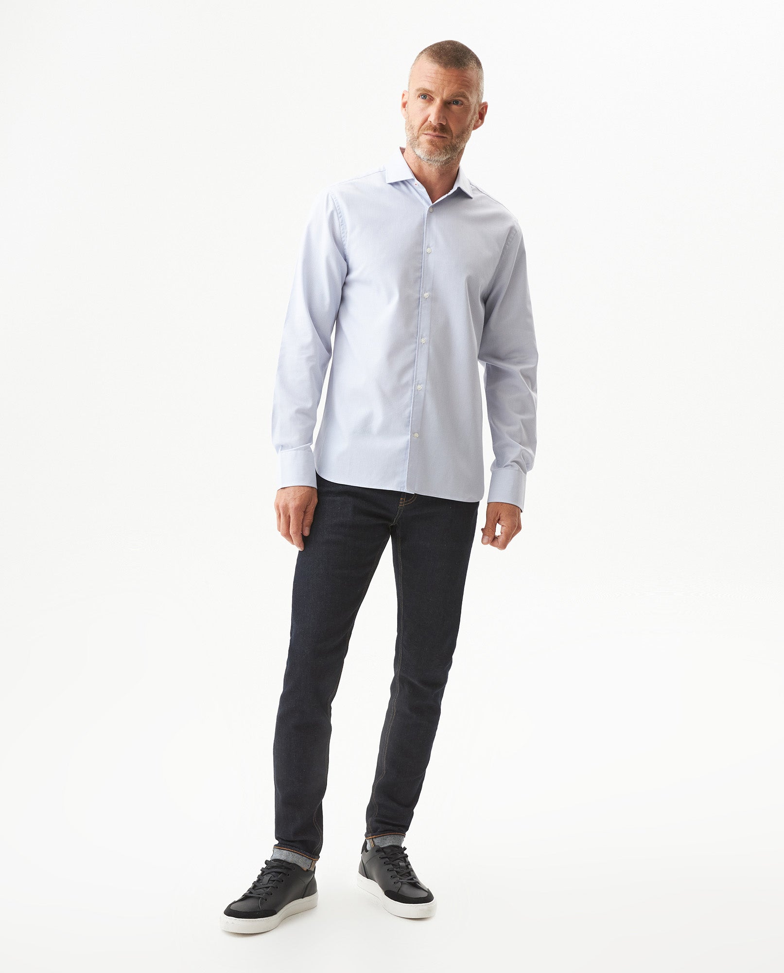 Men's Long Sleeve Slim Fit Yarn-dyed Checkered Fabric Shirt in Cotton-CoolMax Blend, Tidewater - 3