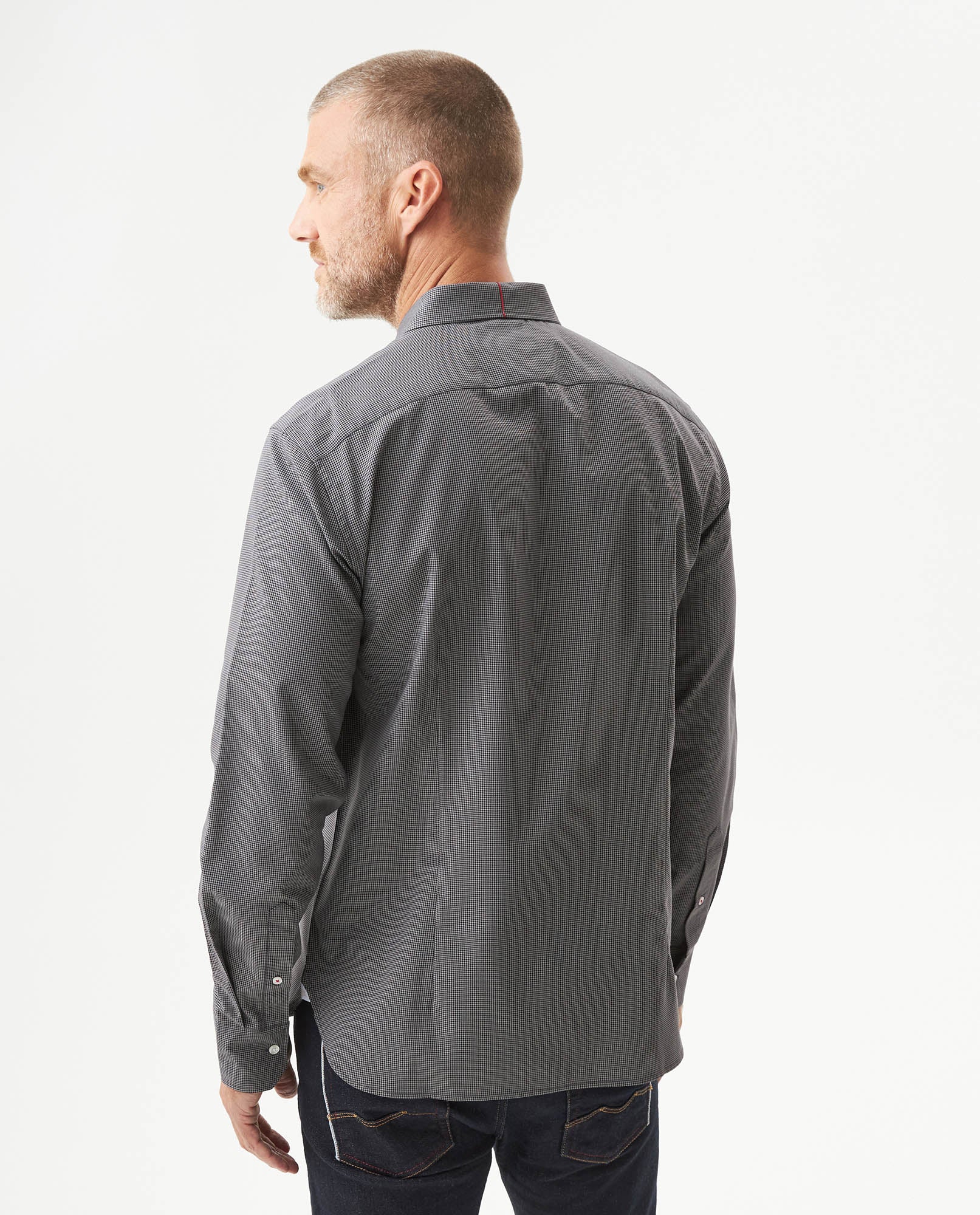 Men's Long Sleeve Slim Fit Yarn-dyed Checkered Fabric Shirt in Cotton-CoolMax Blend, Tidewater - 5