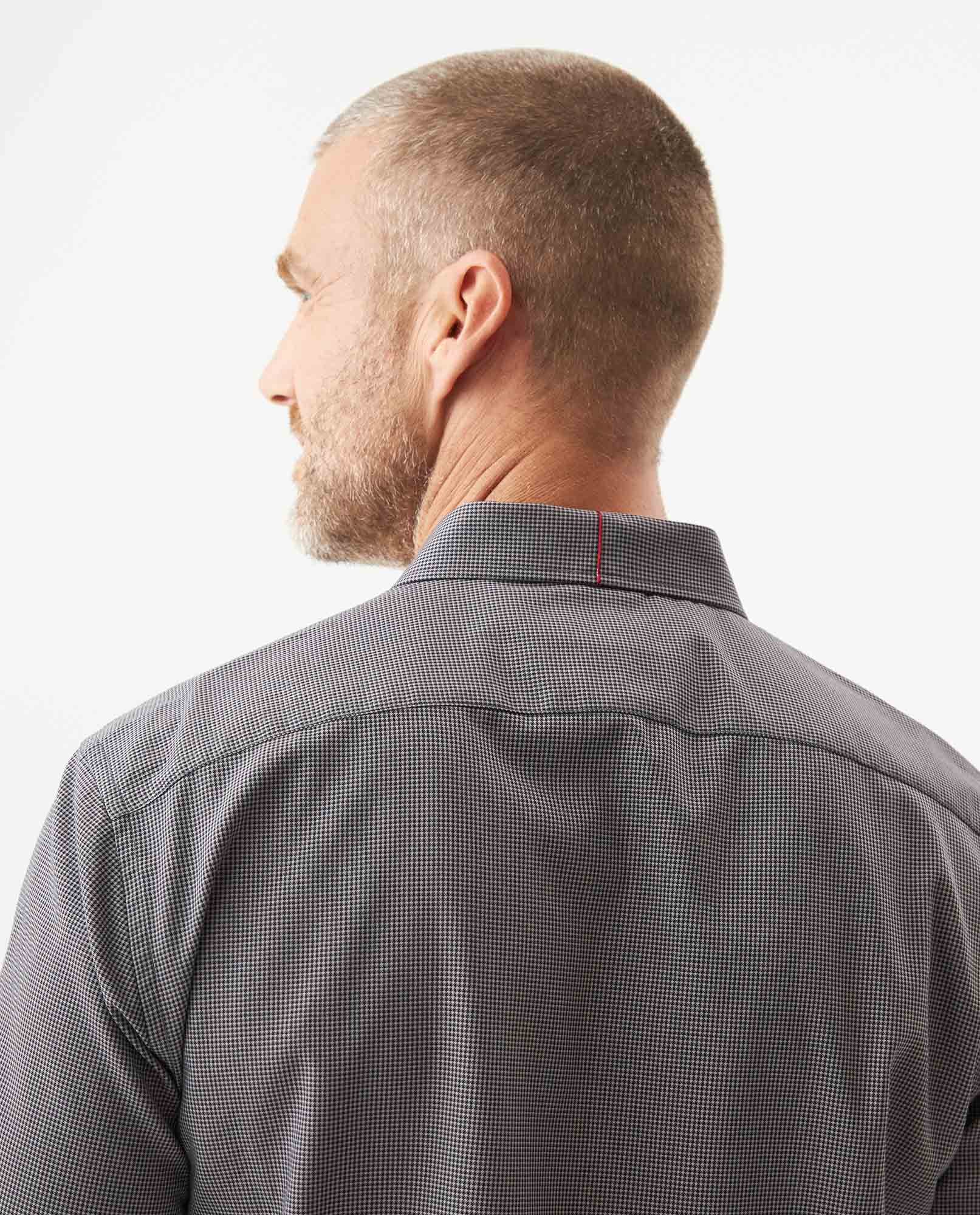 Men's Long Sleeve Slim Fit Yarn-dyed Checkered Fabric Shirt in Cotton-CoolMax Blend, Tidewater - 6