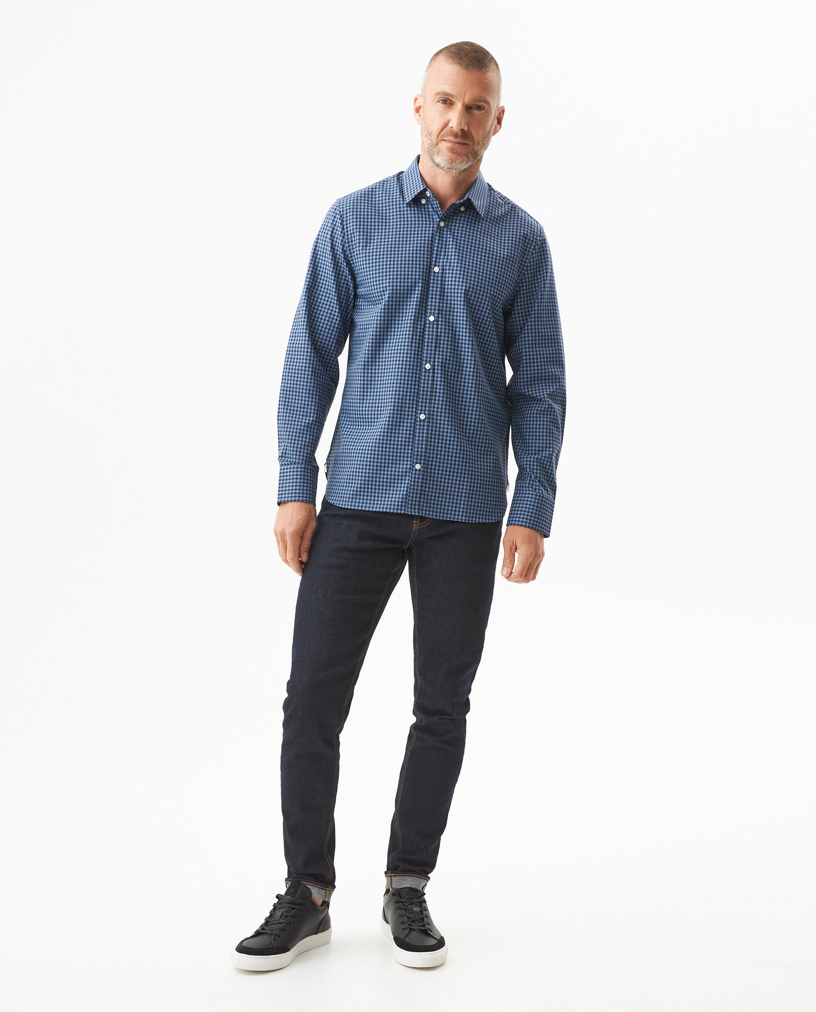Men's Long Sleeve Slim Fit Yarn-dyed Checkered Fabric Shirt in Cotton-CoolMax Blend, Boatyard 619G007 - 3