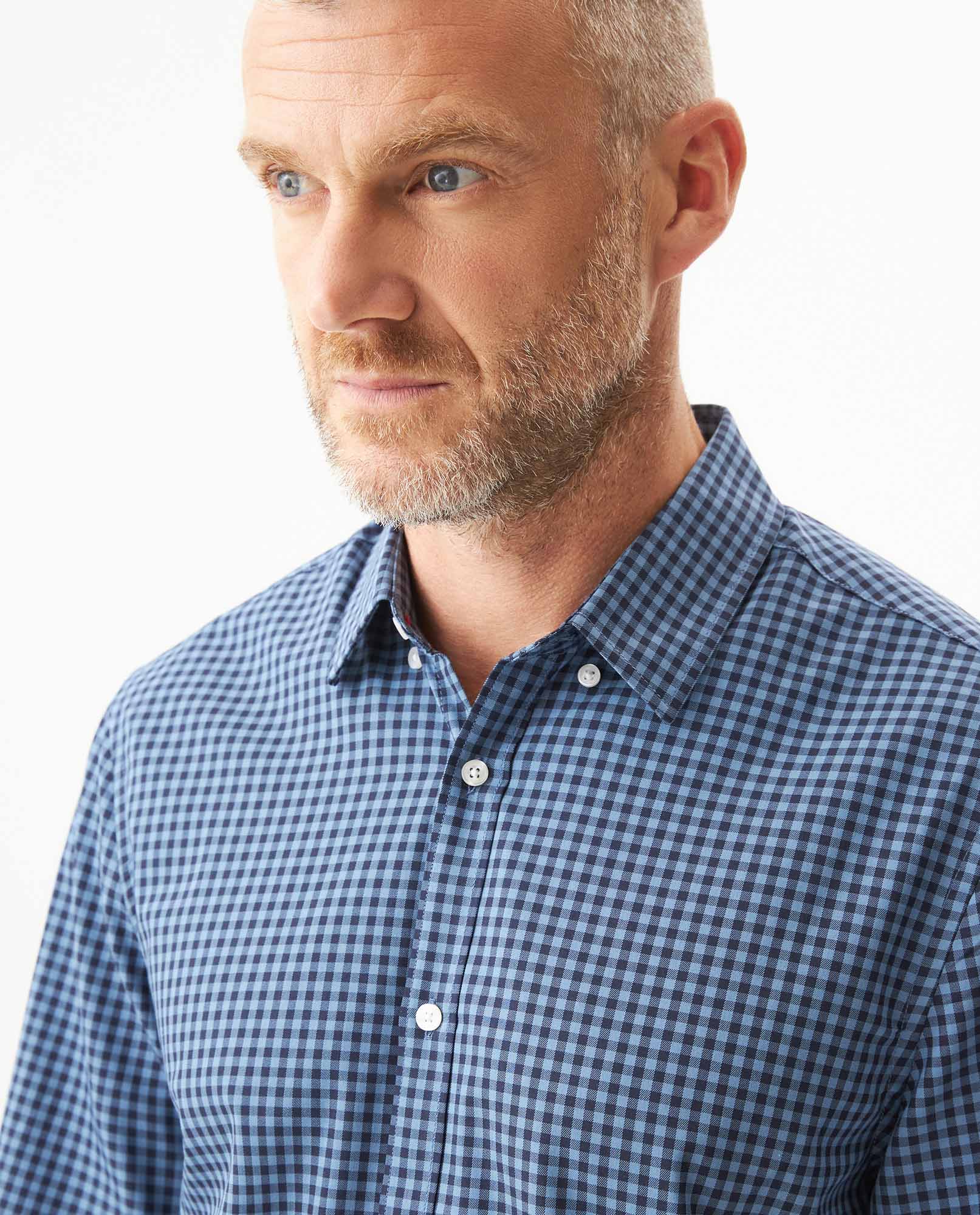 Men's Long Sleeve Slim Fit Yarn-dyed Checkered Fabric Shirt in Cotton-CoolMax Blend, Boatyard 619G007 - 4