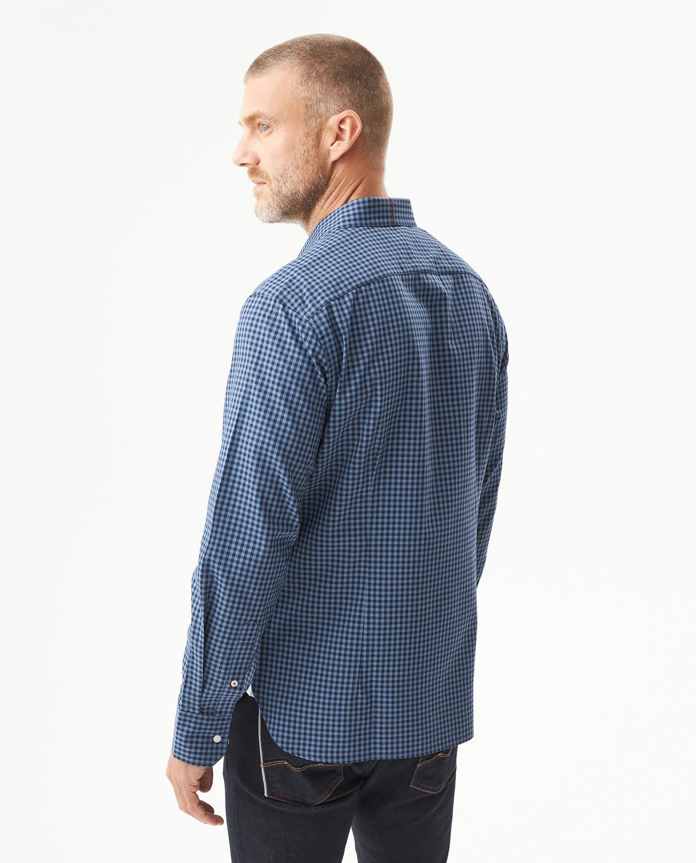 Men's Long Sleeve Slim Fit Yarn-dyed Checkered Fabric Shirt in Cotton-CoolMax Blend, Boatyard 619G007 - 5