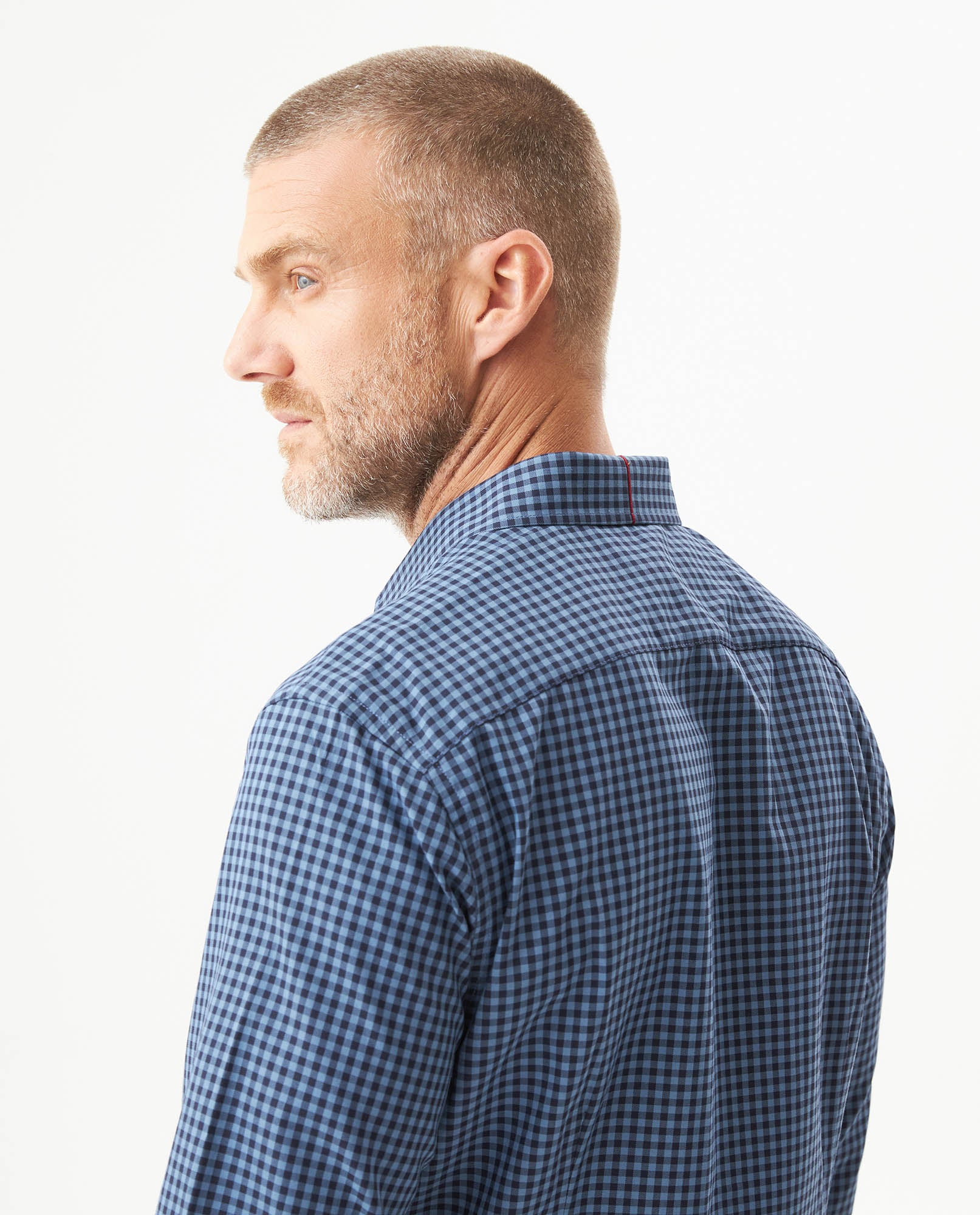 Men's Long Sleeve Slim Fit Yarn-dyed Checkered Fabric Shirt in Cotton-CoolMax Blend, Boatyard 619G007 - 6