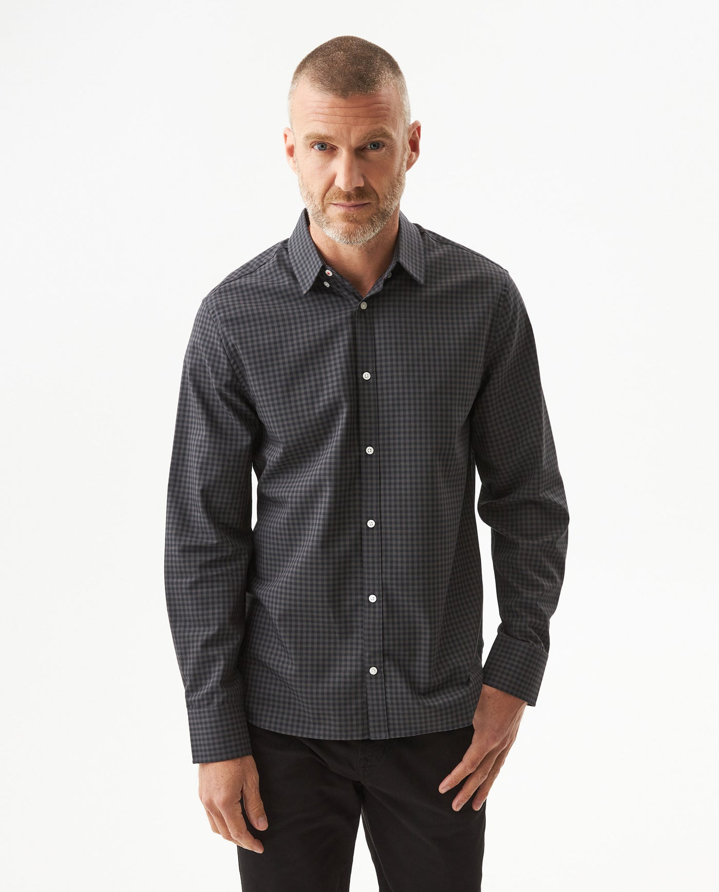 Men's Long Sleeve Slim Fit Yarn-dyed Checkered Fabric Shirt in Cotton-CoolMax Blend, Boatyard 619G007 - 1