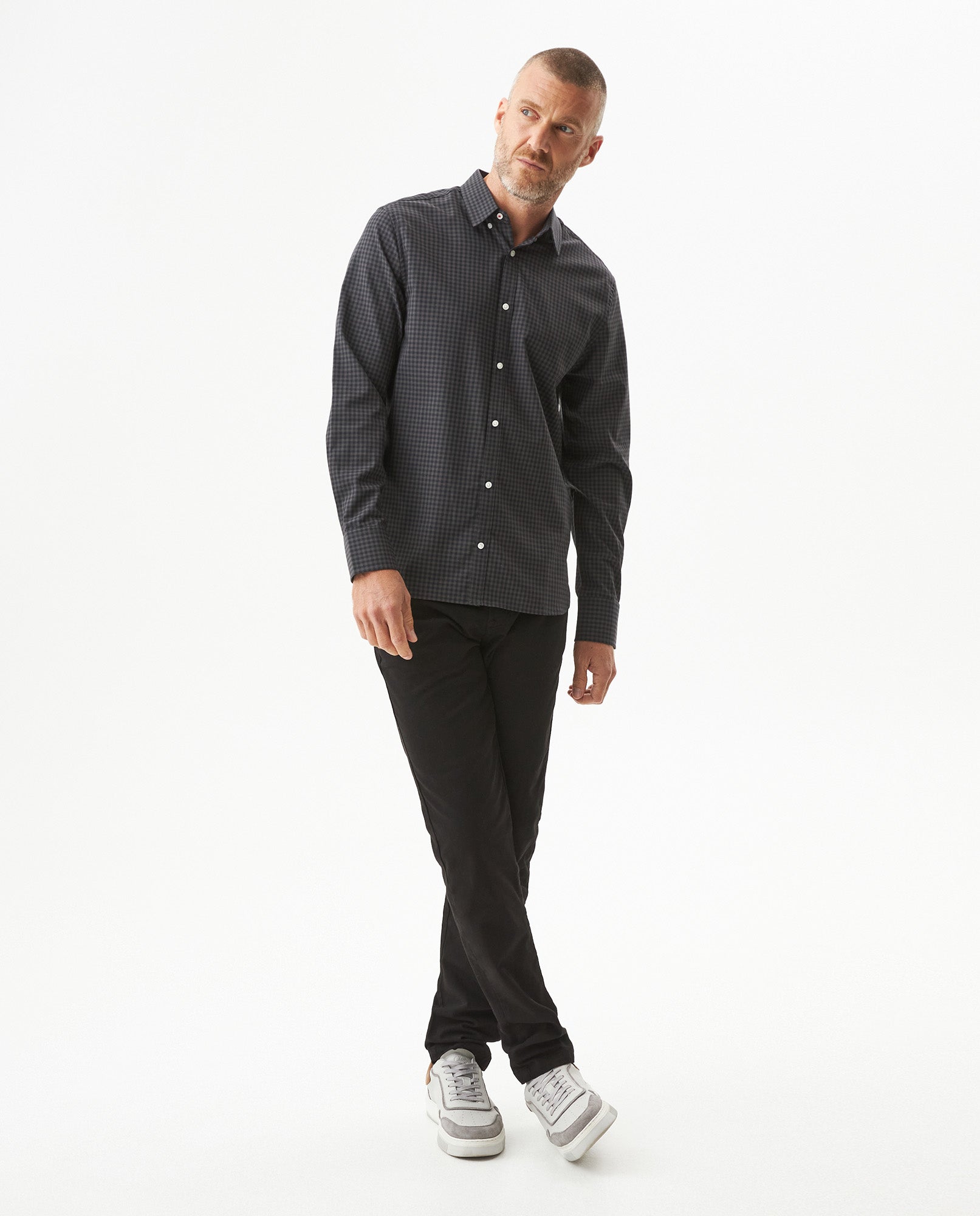 Men's Long Sleeve Slim Fit Yarn-dyed Checkered Fabric Shirt in Cotton-CoolMax Blend, Boatyard 619G007 - 3