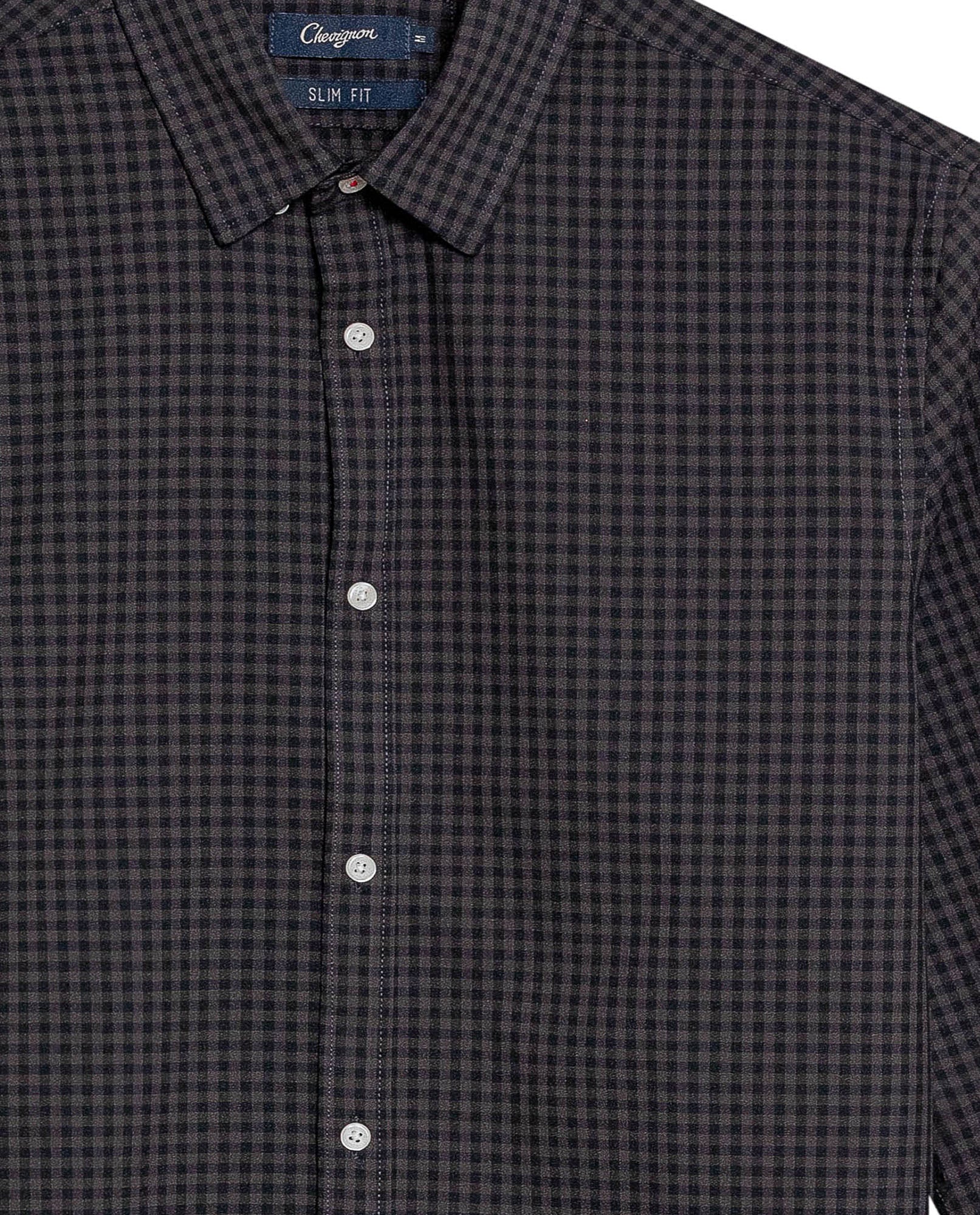 Men's Long Sleeve Slim Fit Yarn-dyed Checkered Fabric Shirt in Cotton-CoolMax Blend, Boatyard 619G007 - 6