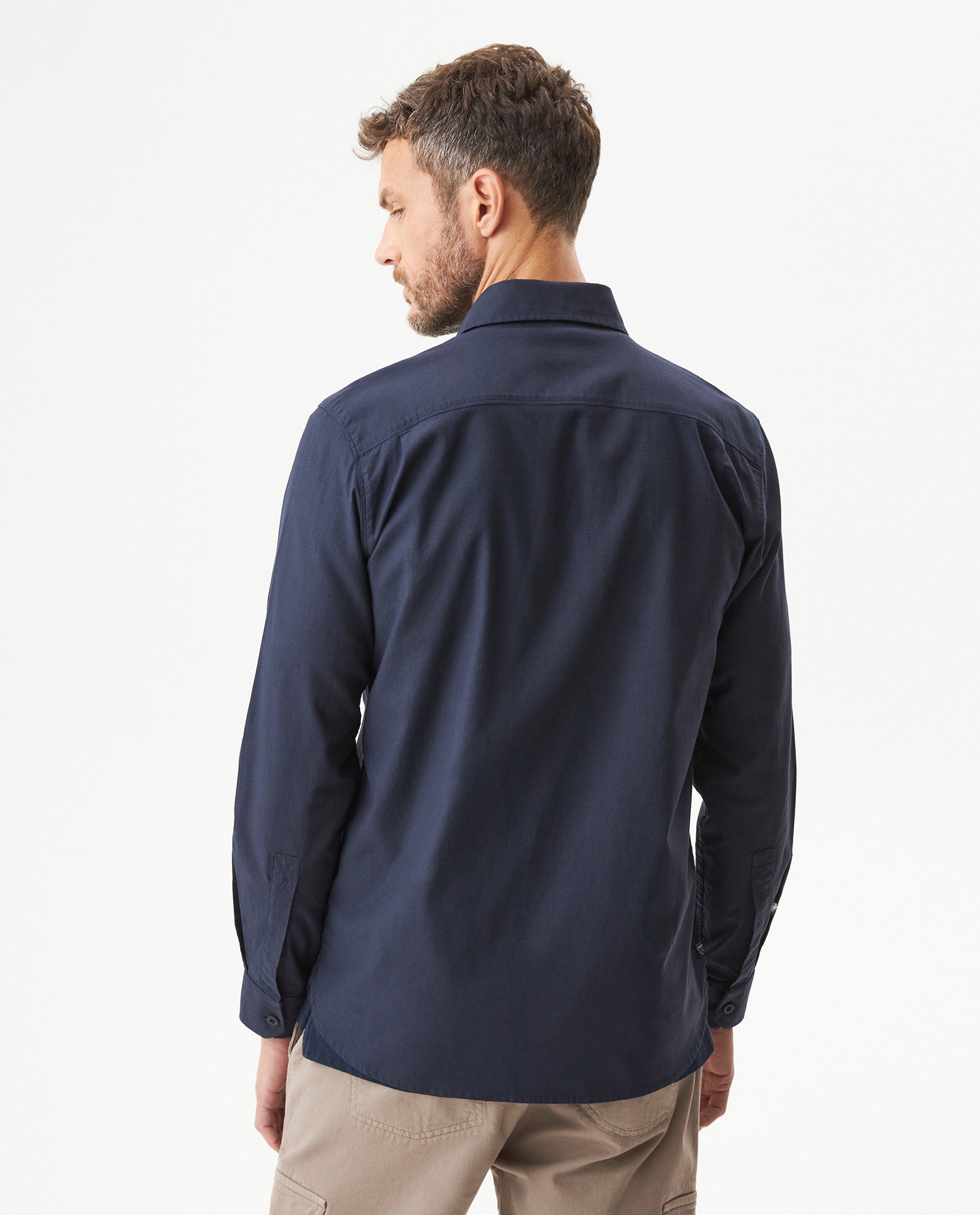 Men's Long Sleeve Flap Pockets Shirt in Cotton, Seaport 619G008 - 4
