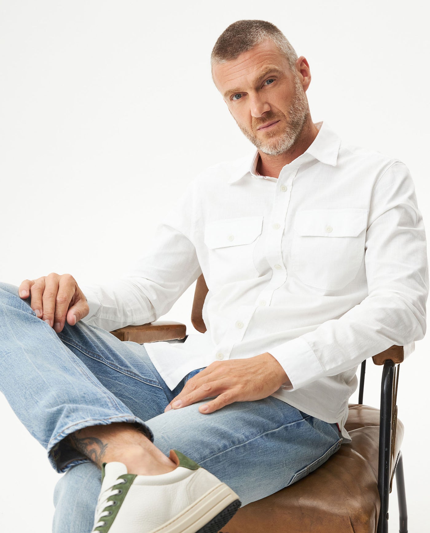 Men's Long Sleeve Flap Pockets Shirt in Cotton, Seaport 619G008 - 3