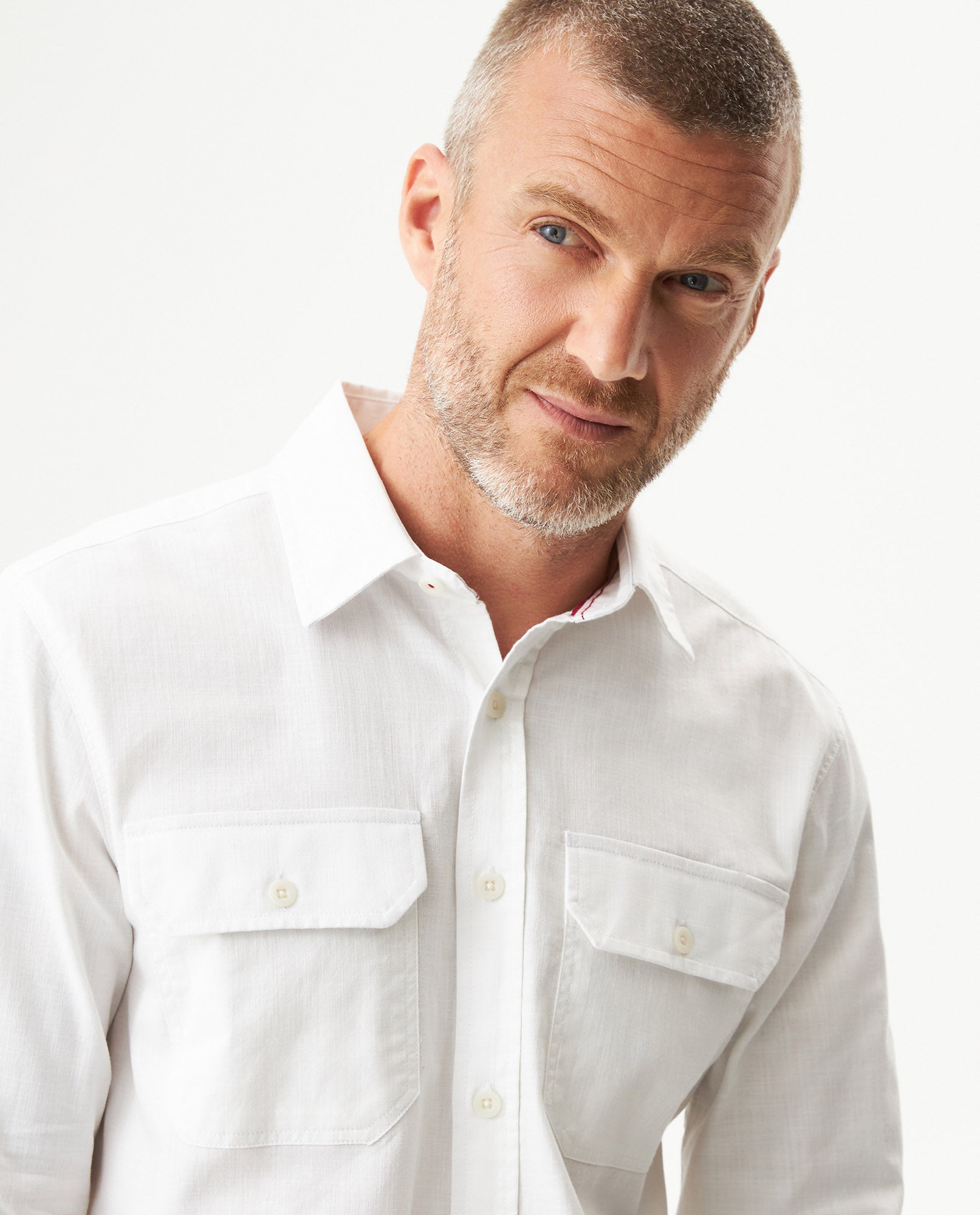 Men's Long Sleeve Flap Pockets Shirt in Cotton, Seaport 619G008 - 4