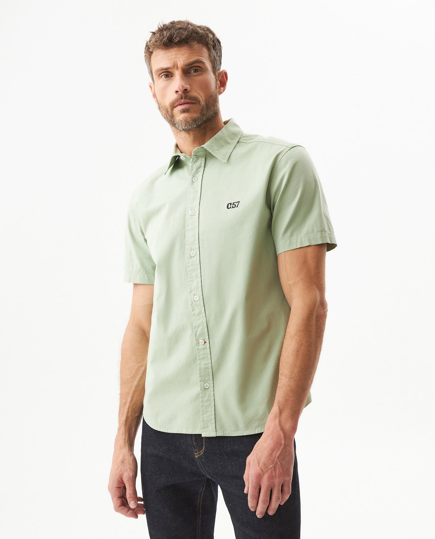 Men's Short Sleeve Shirt - Green 619G014 - 1