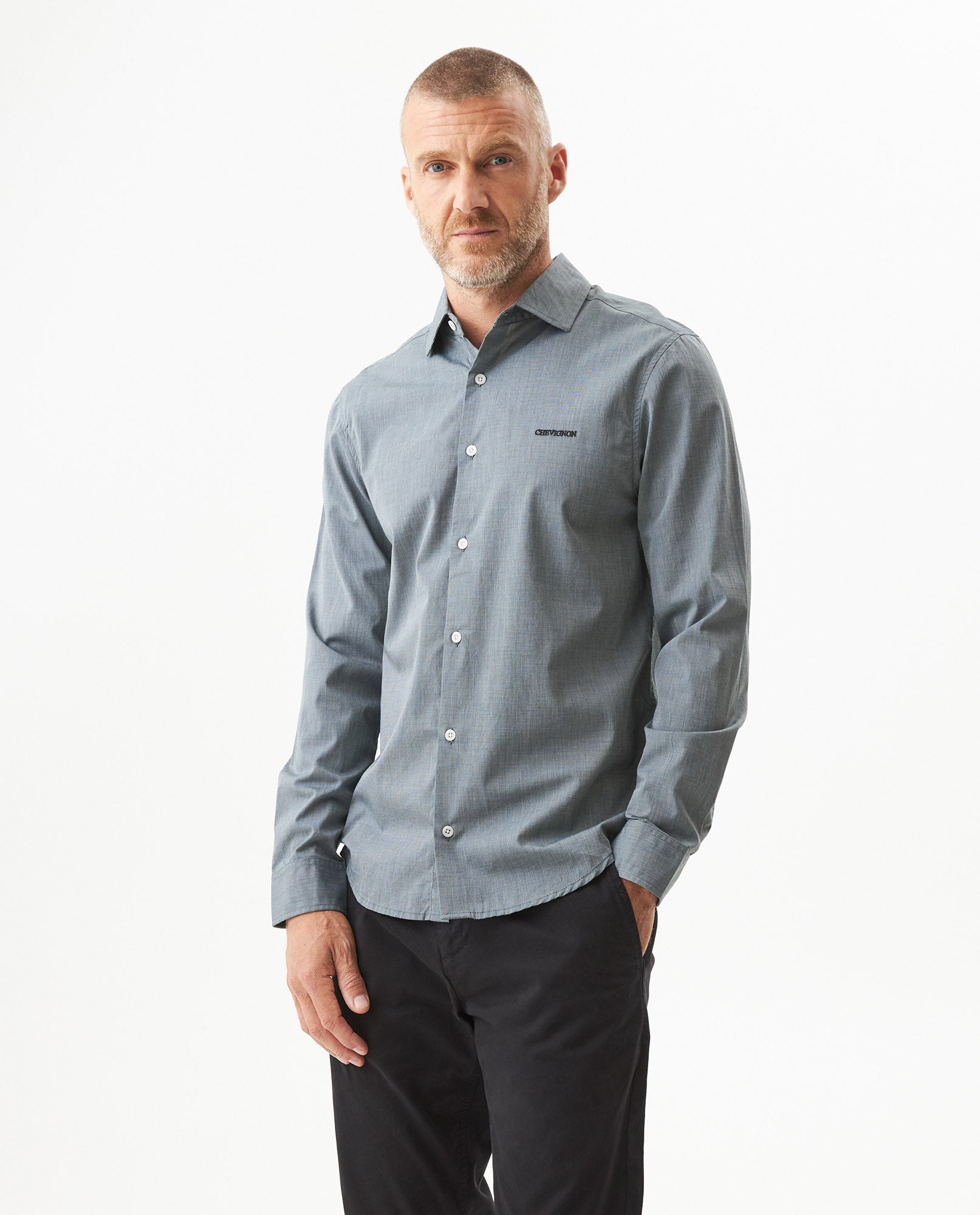 Men’s Long Sleeve Slim Fit Shirt Performance Fabric in Cotton, Grandeur 619G015 - 1
