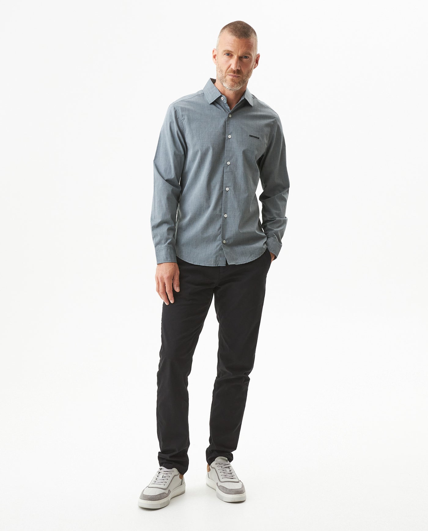 Men’s Long Sleeve Slim Fit Shirt Performance Fabric in Cotton, Grandeur 619G015 - 3