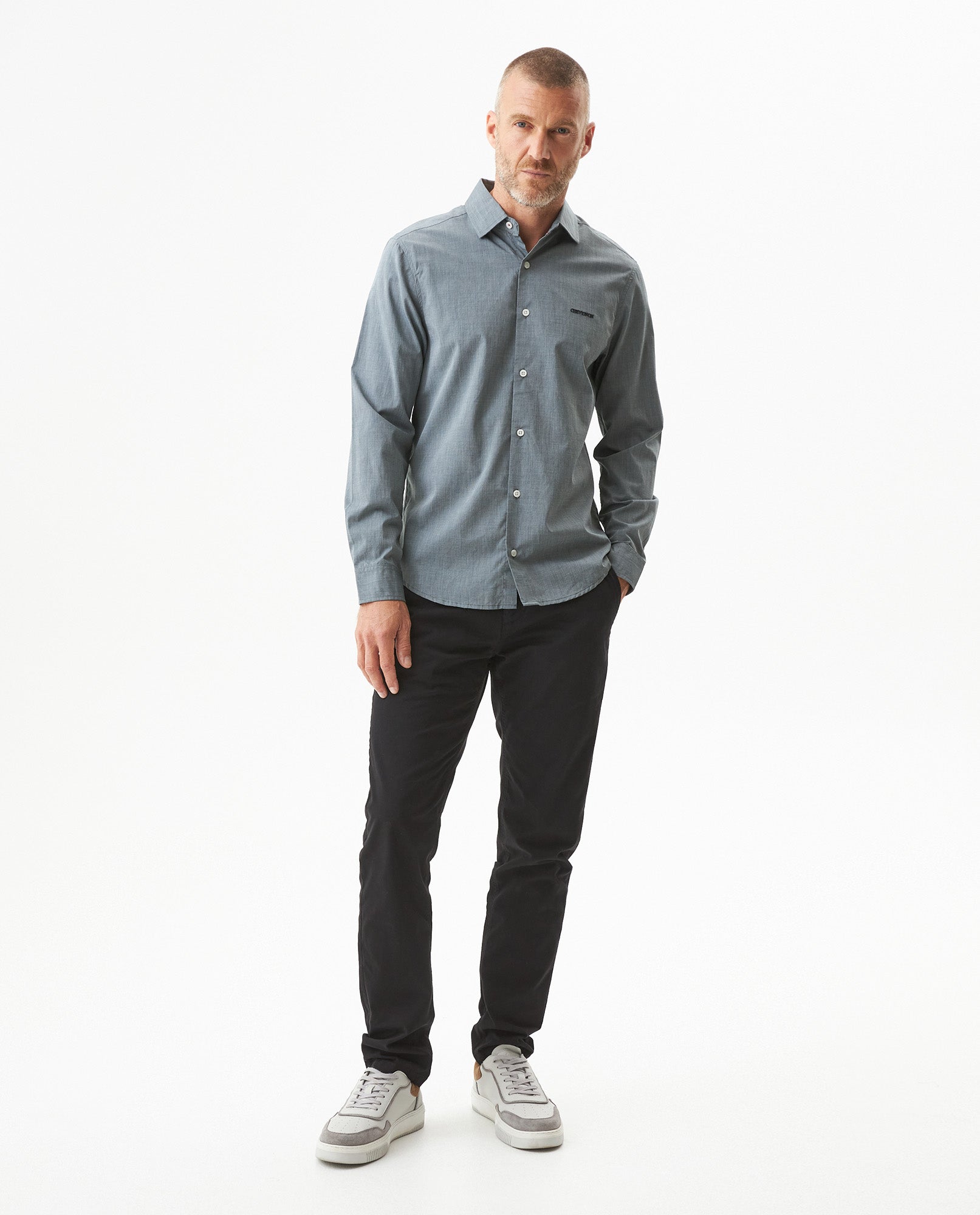 Men’s Long Sleeve Slim Fit Shirt Performance Fabric in Cotton, Grandeur 619G015 - 3