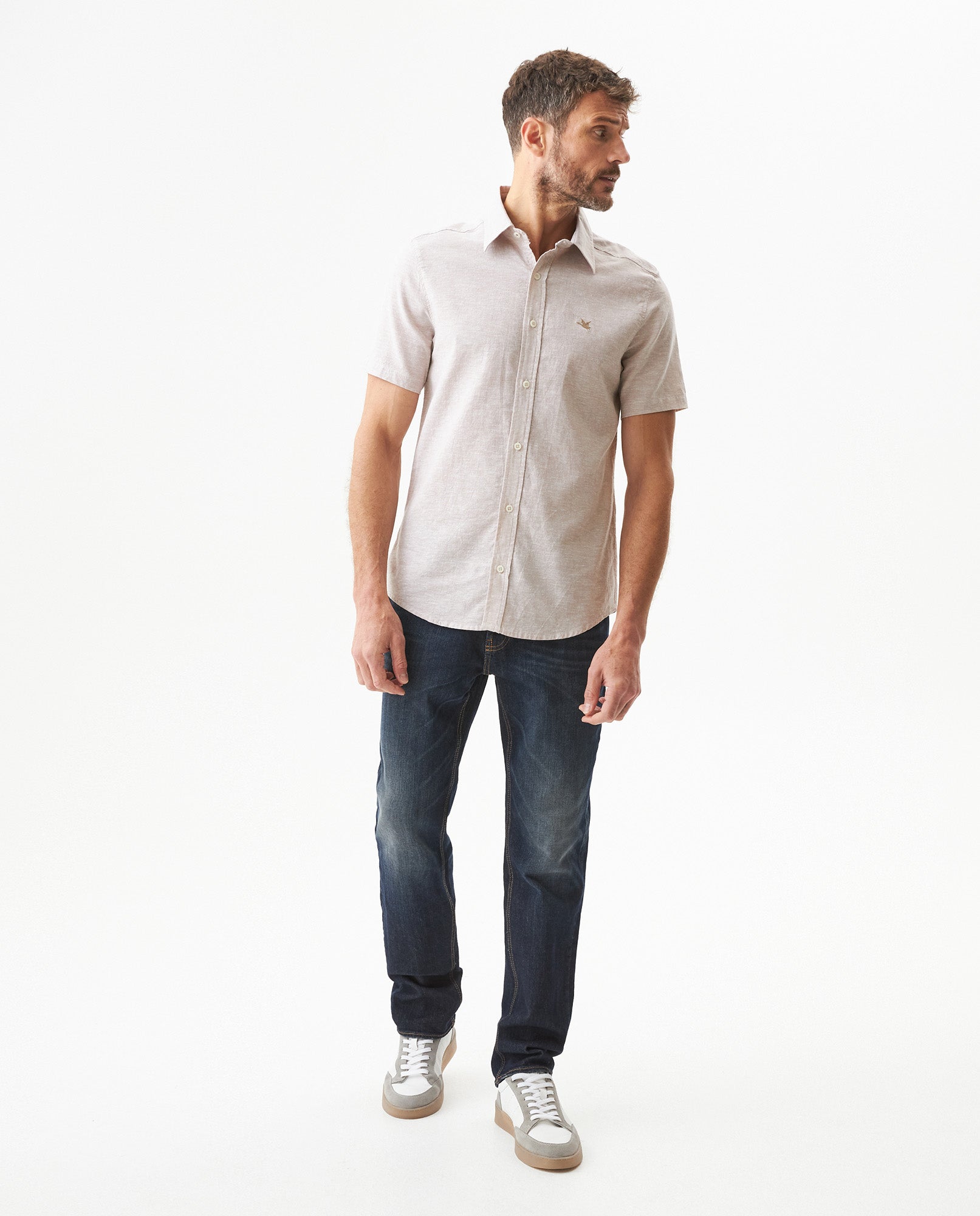 Men's Short Sleeve Shirt - Beige 619G017 - 3