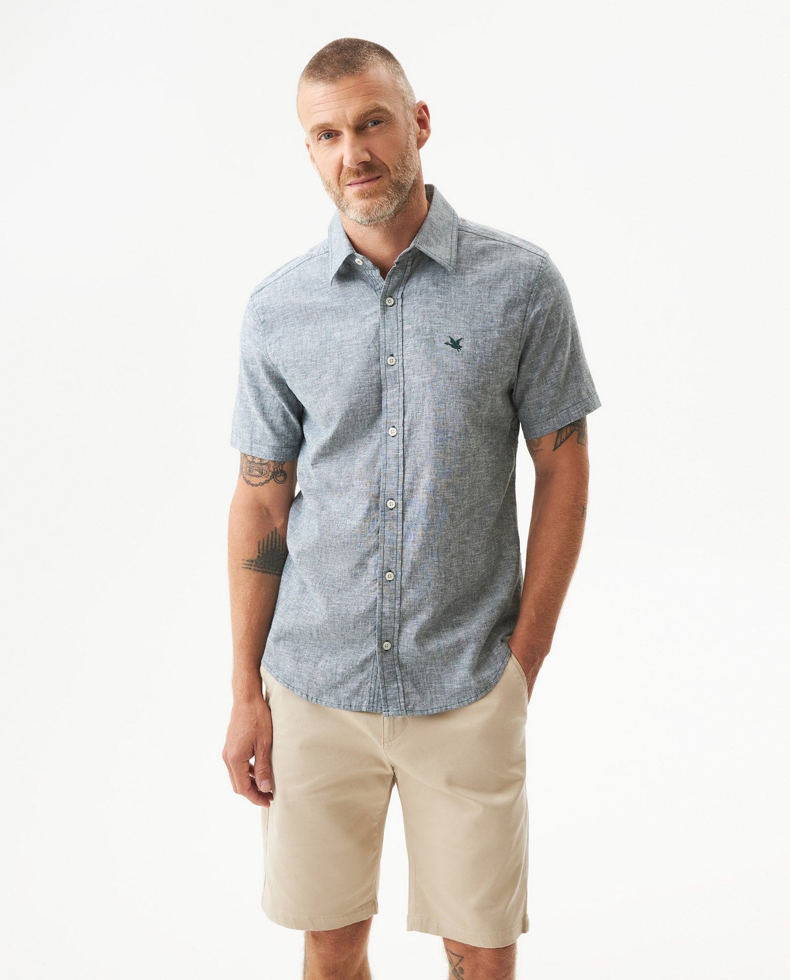 Men's Short Sleeve Shirt - Green 619G017 - 1