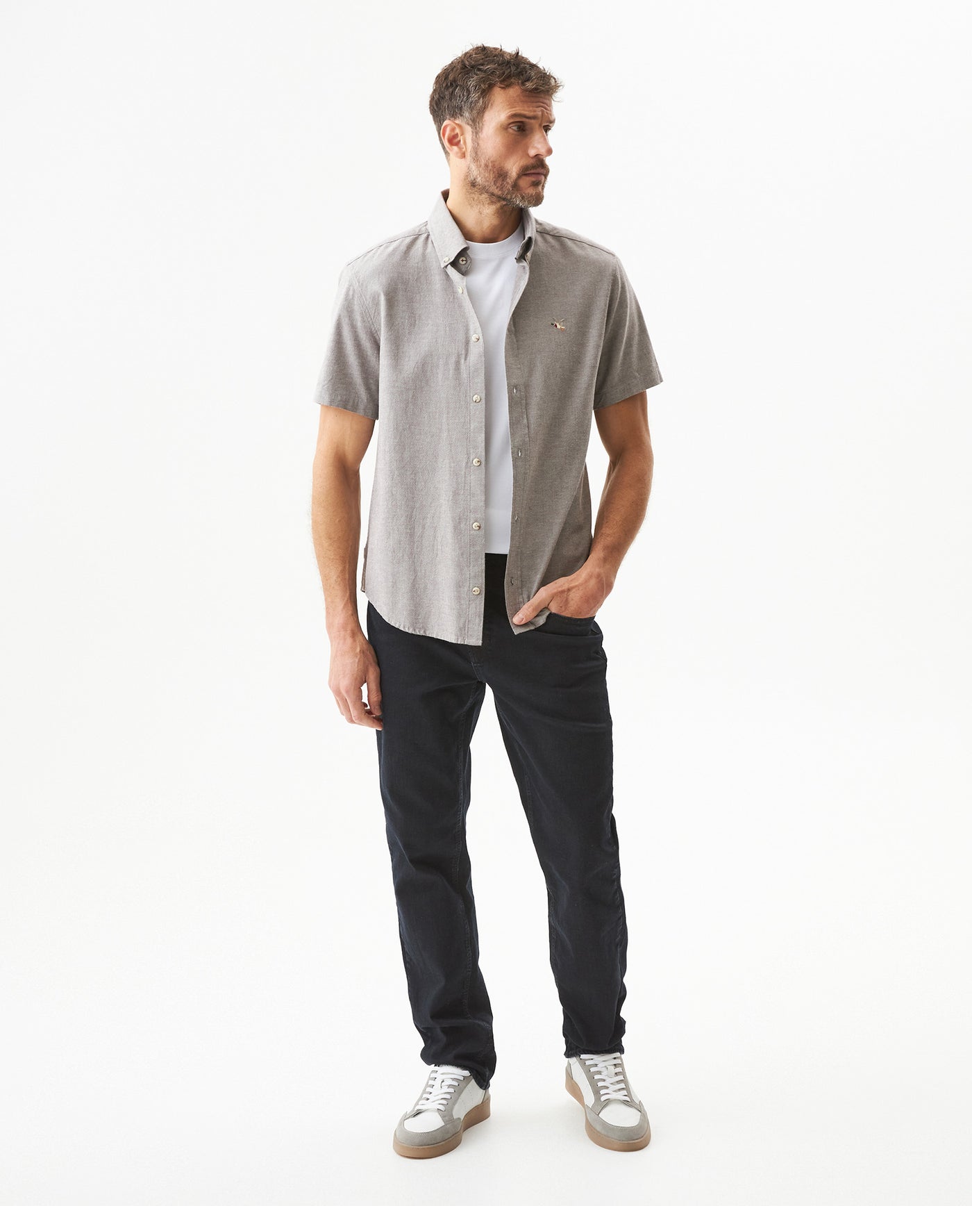 Men's Short Sleeve Slim Fit Shirt in Cotton-Tencel Blend, Lighthouse 619G018 - 3